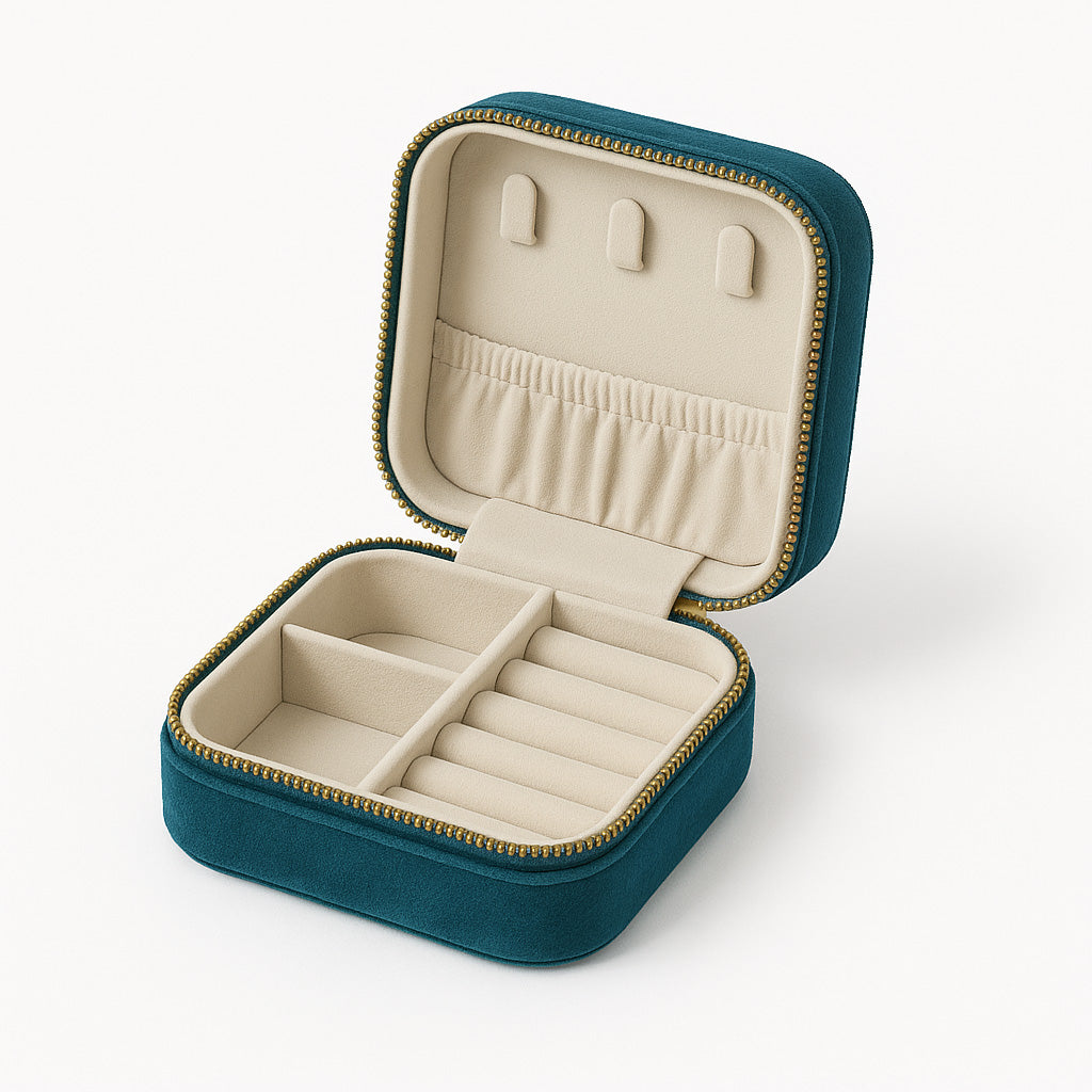 Velvet Travel Jewellery Box | Compact & Stylish Organizer - Teal
