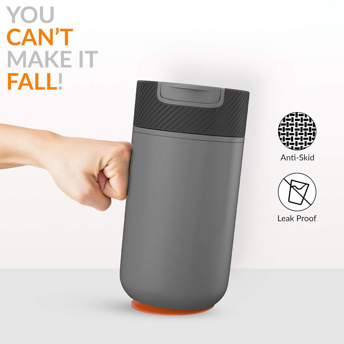 Never-Spill Suction Tumbler- Grey