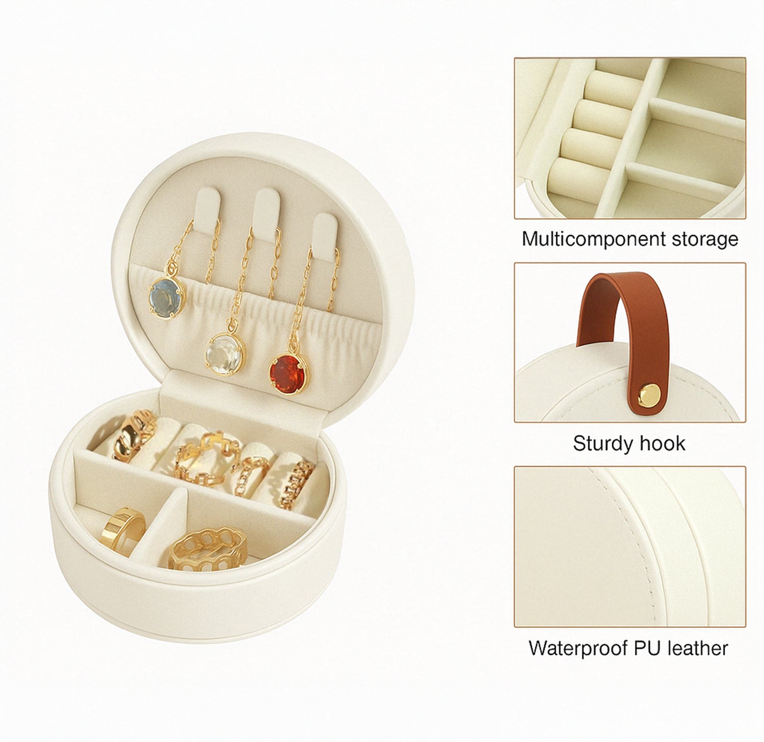 Stella Zip Travel Jewellery Box | Compact & Stylish Organizer- White