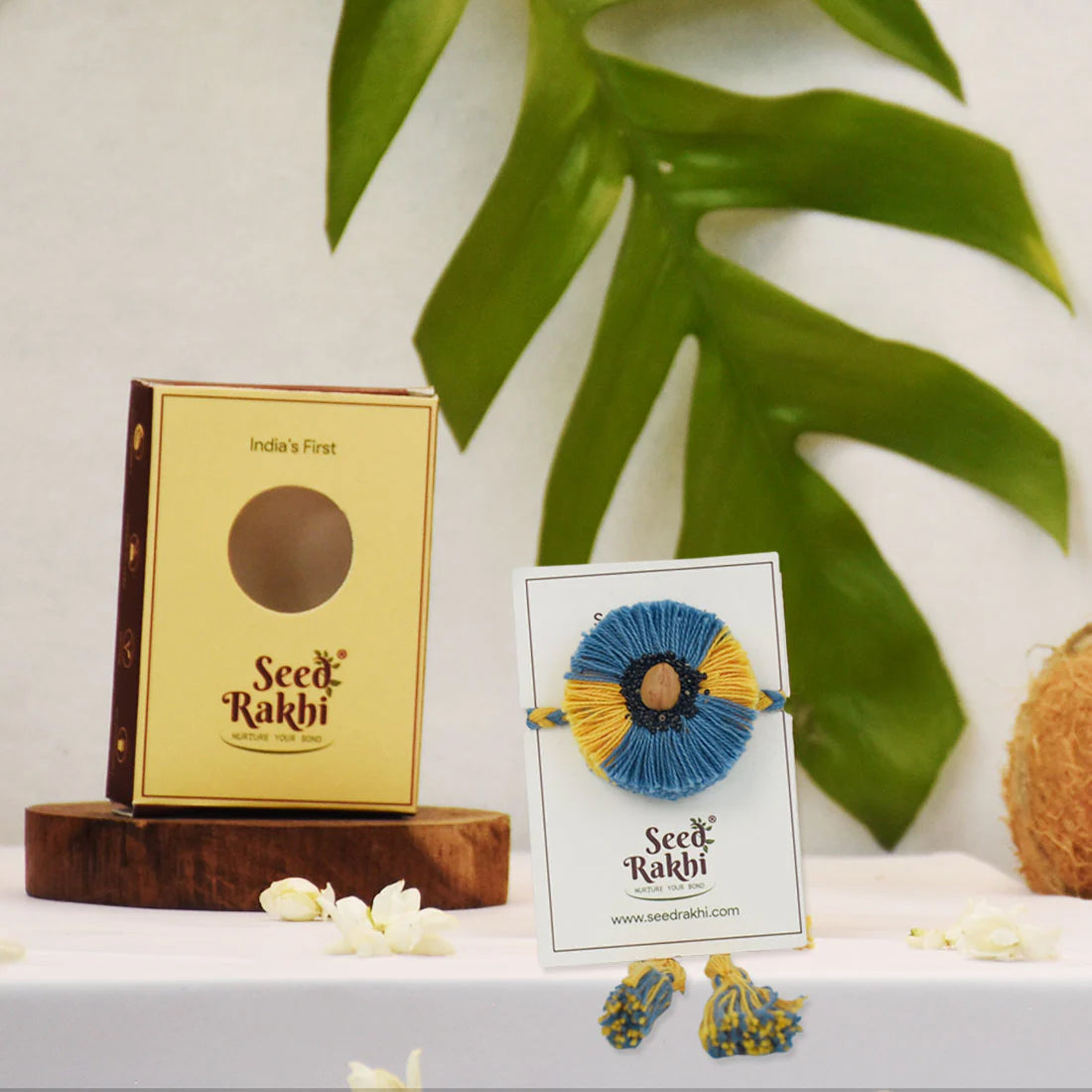 Raksha & Roots - Plantable Seed Rakhi - Yellow & Blue - Amaltash Seed