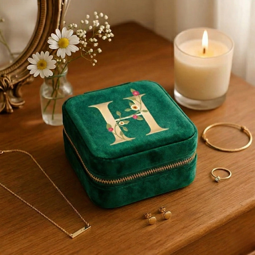 Velvet Travel Jewellery Box | Compact & Stylish Organizer - Emerald Gr