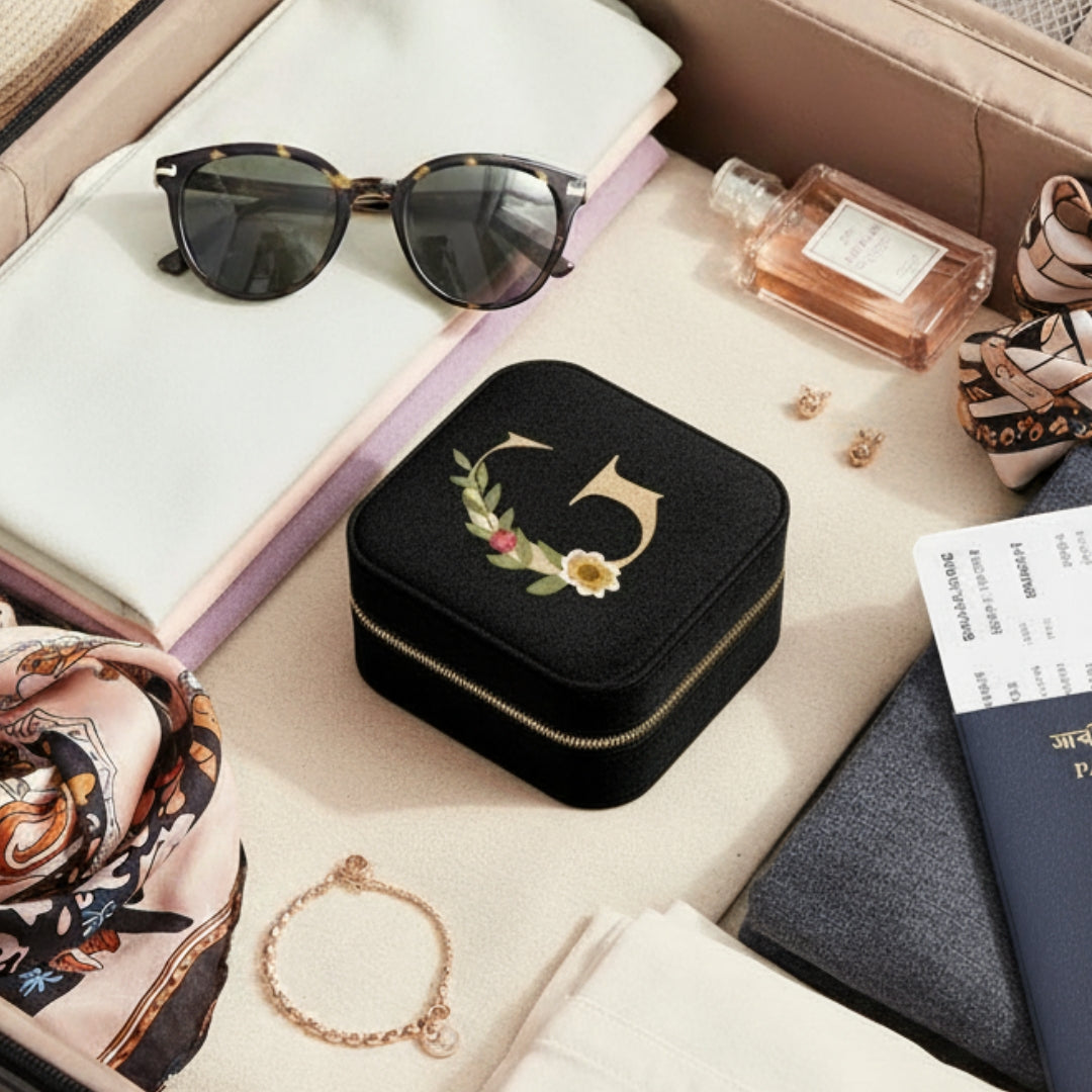 Velvet Travel Jewellery Box | Compact & Stylish Organizer - Black