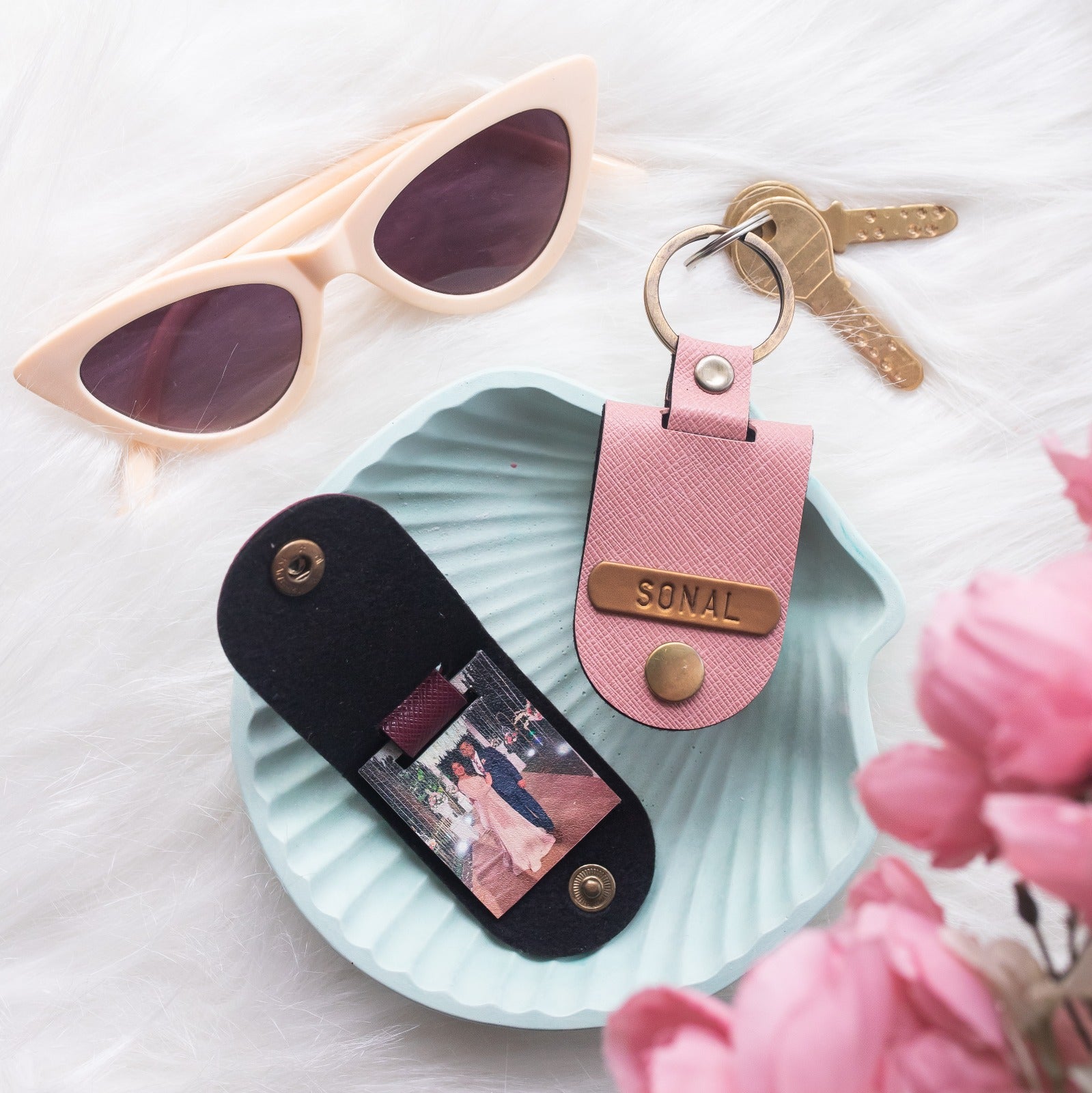 Personalised Photo Keychain - Salmon Pink