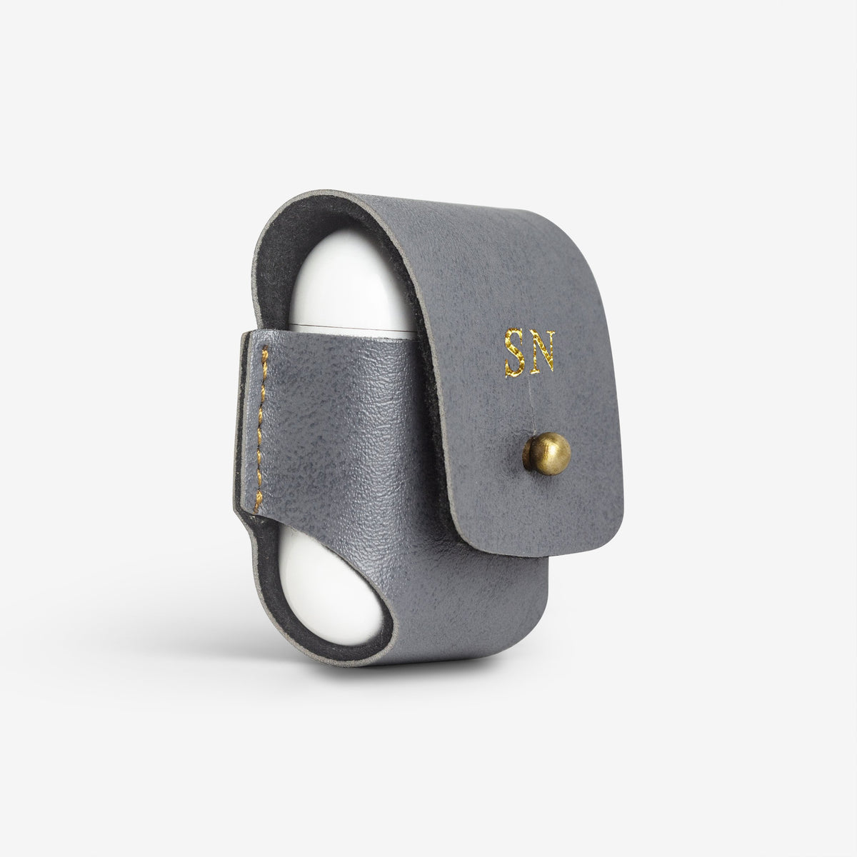 The Messy Corner AirPods Cover Monogrammed Leather AirPods Cover - Grey