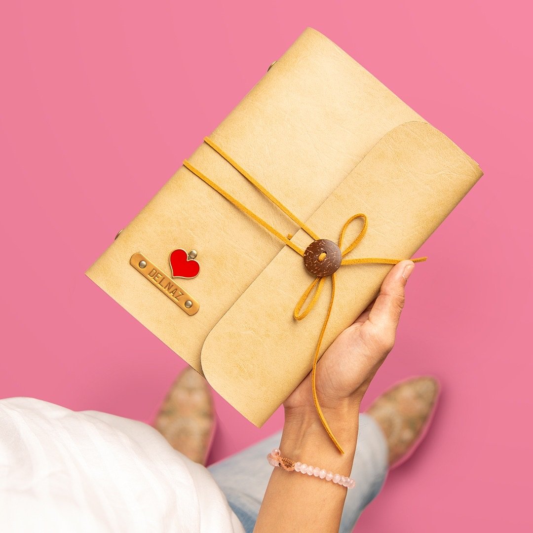 The Messy Corner Diary Personalised Beige Thread Leather Diary