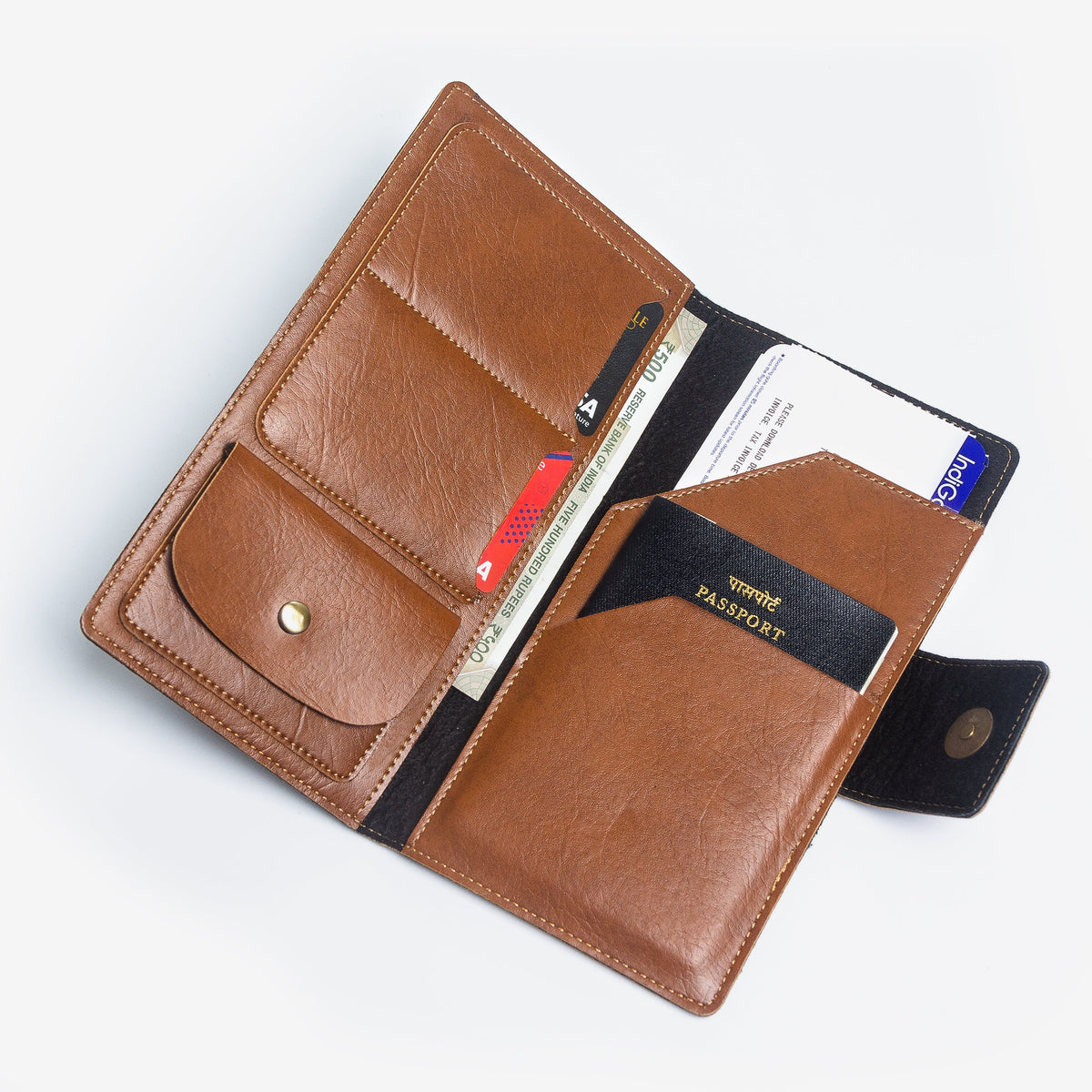 The Messy Corner Travel Folder Personalised Travel Folder- Tan