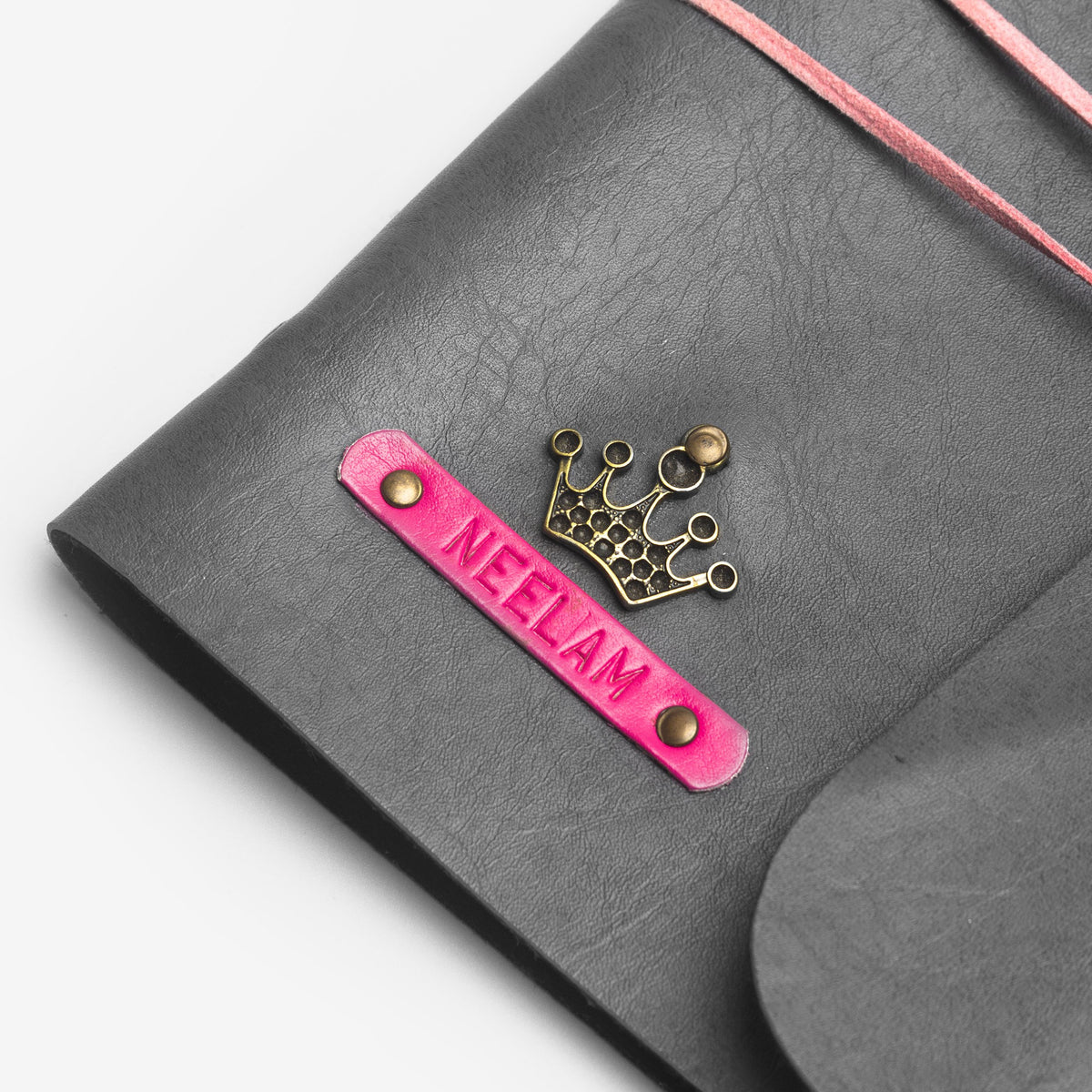 The Messy Corner Diary Personalized Grey Diary with Pink Thread