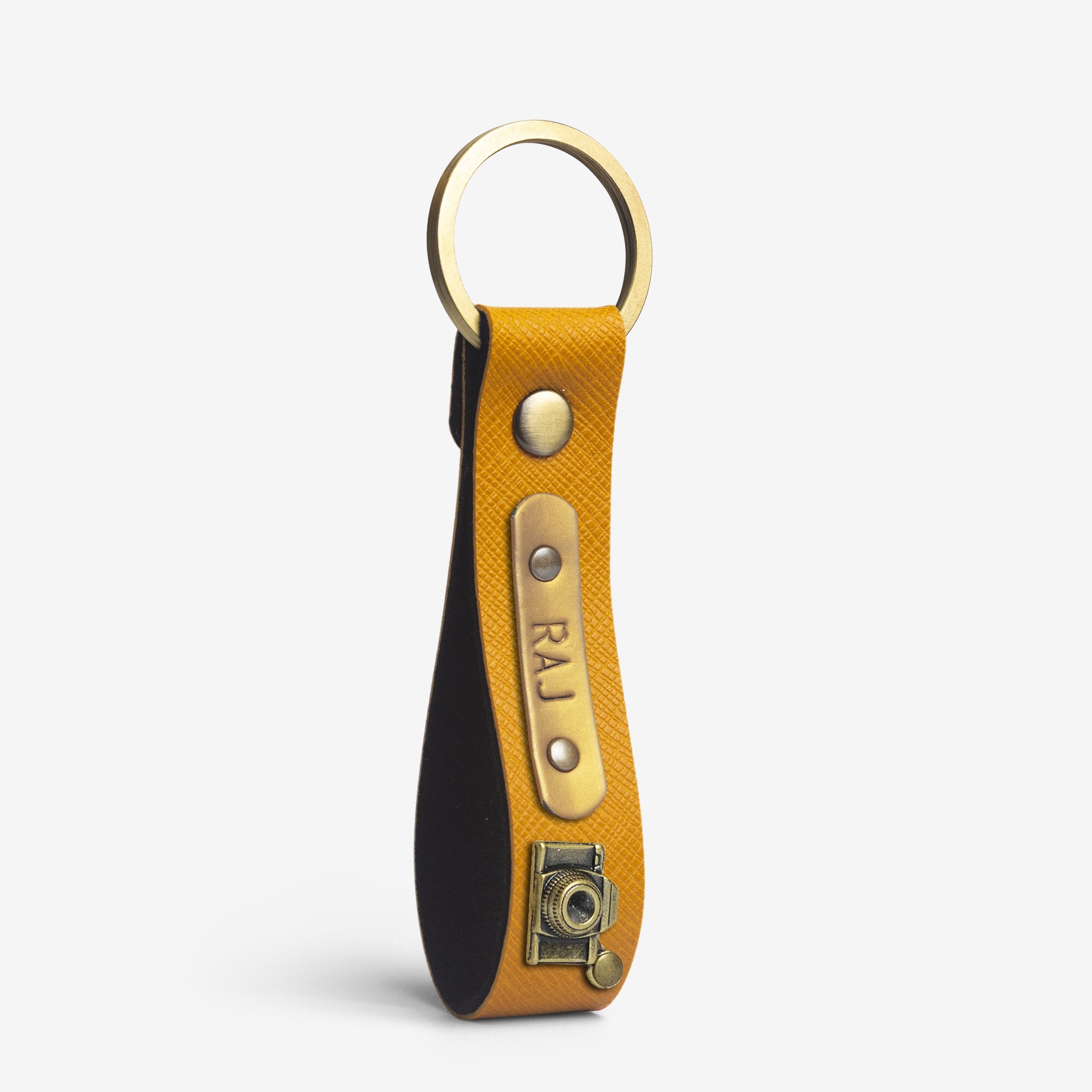 The Messy Corner Keychain Personalized Leather Keychain - Mustard