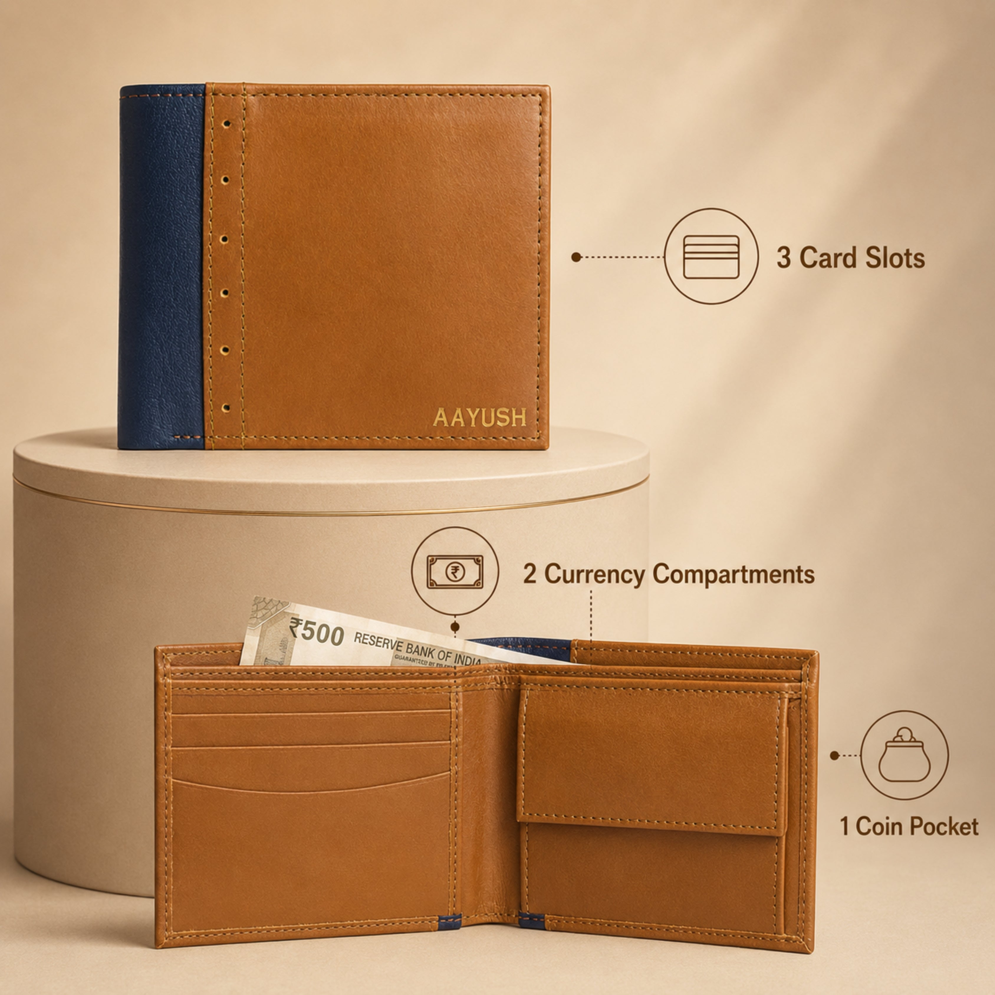 Personalized Leather Men's Wallet - Brown