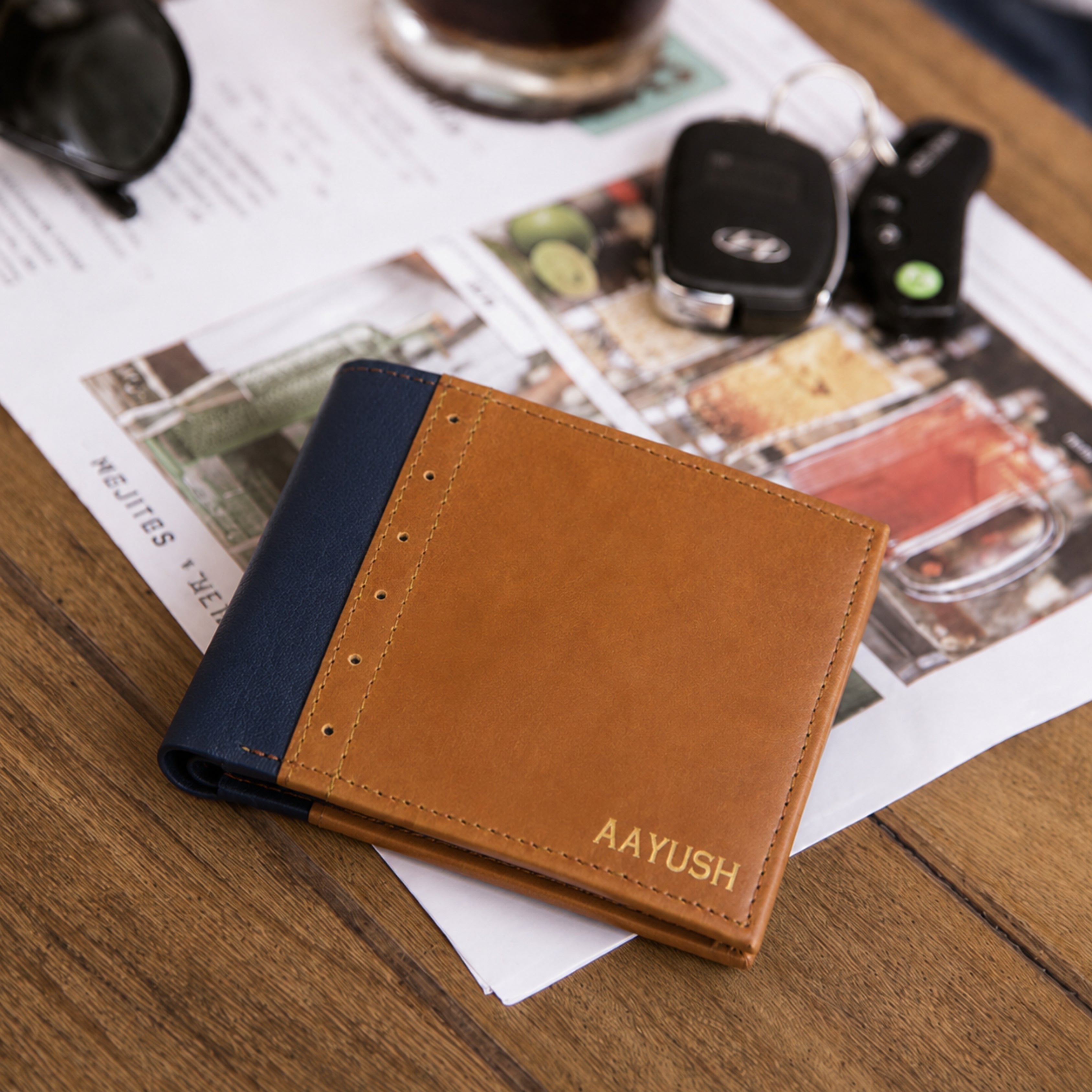 Personalized Leather Men's Wallet - Brown