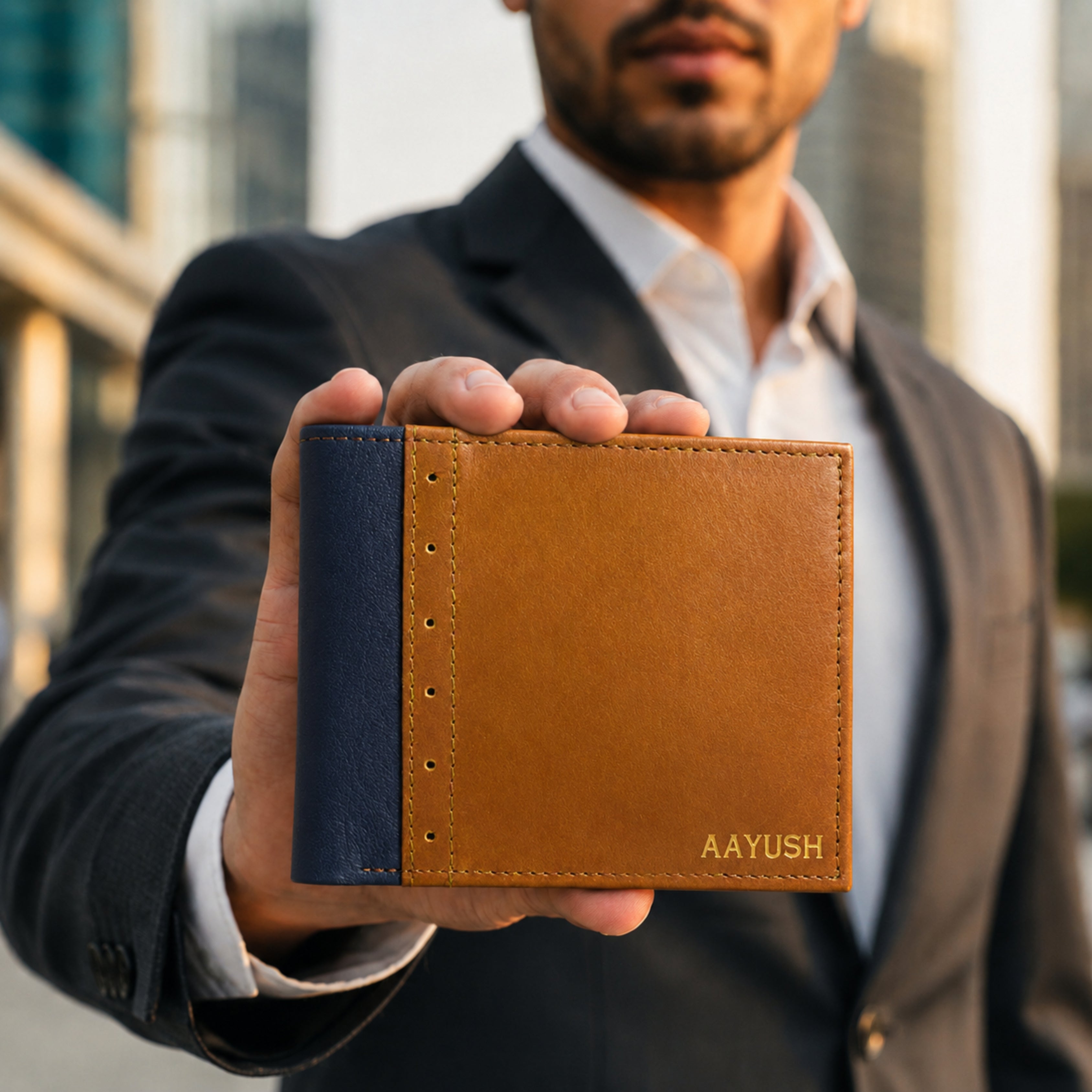 Personalized Leather Men's Wallet - Brown