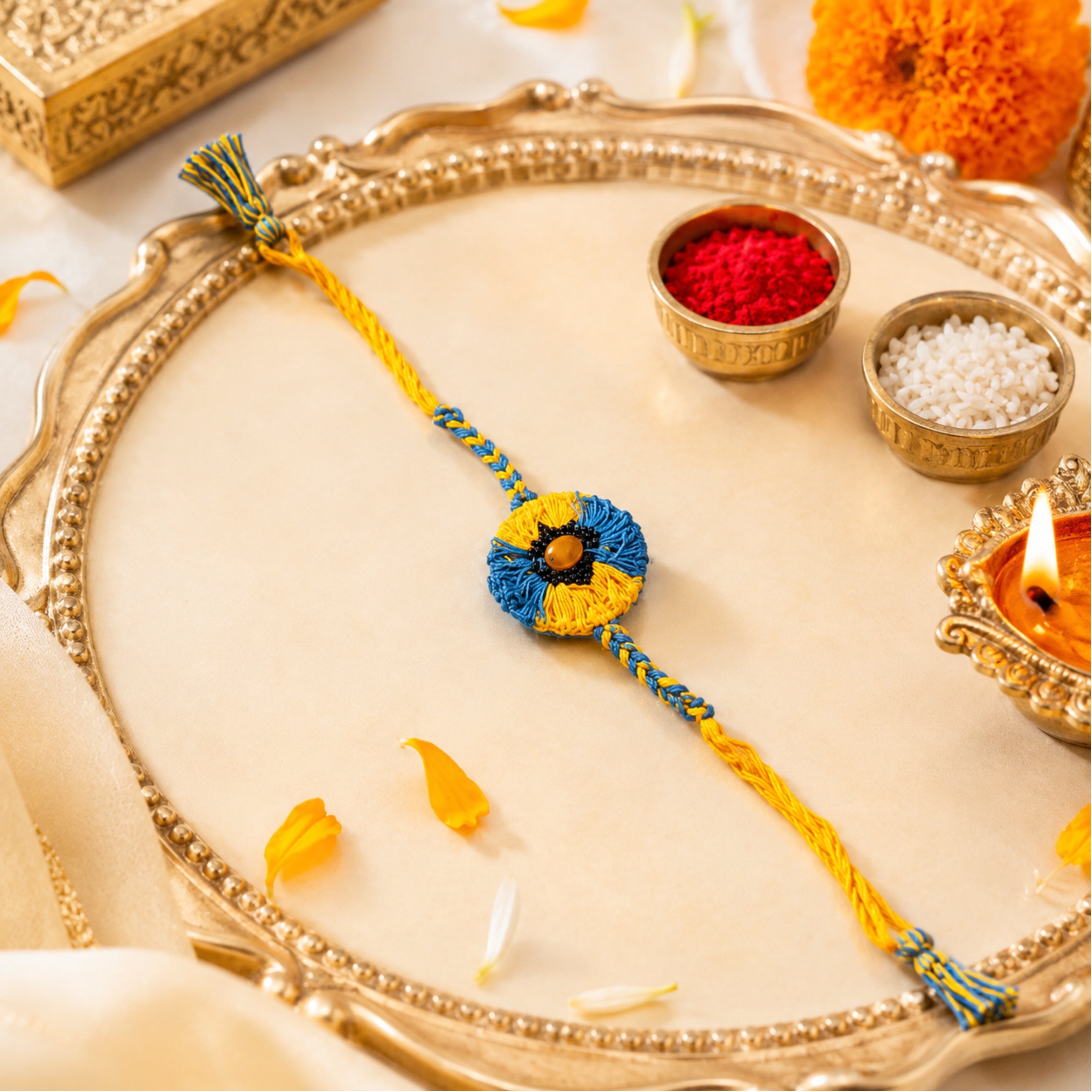 Raksha & Roots - Plantable Seed Rakhi - Yellow & Blue - Amaltash Seed