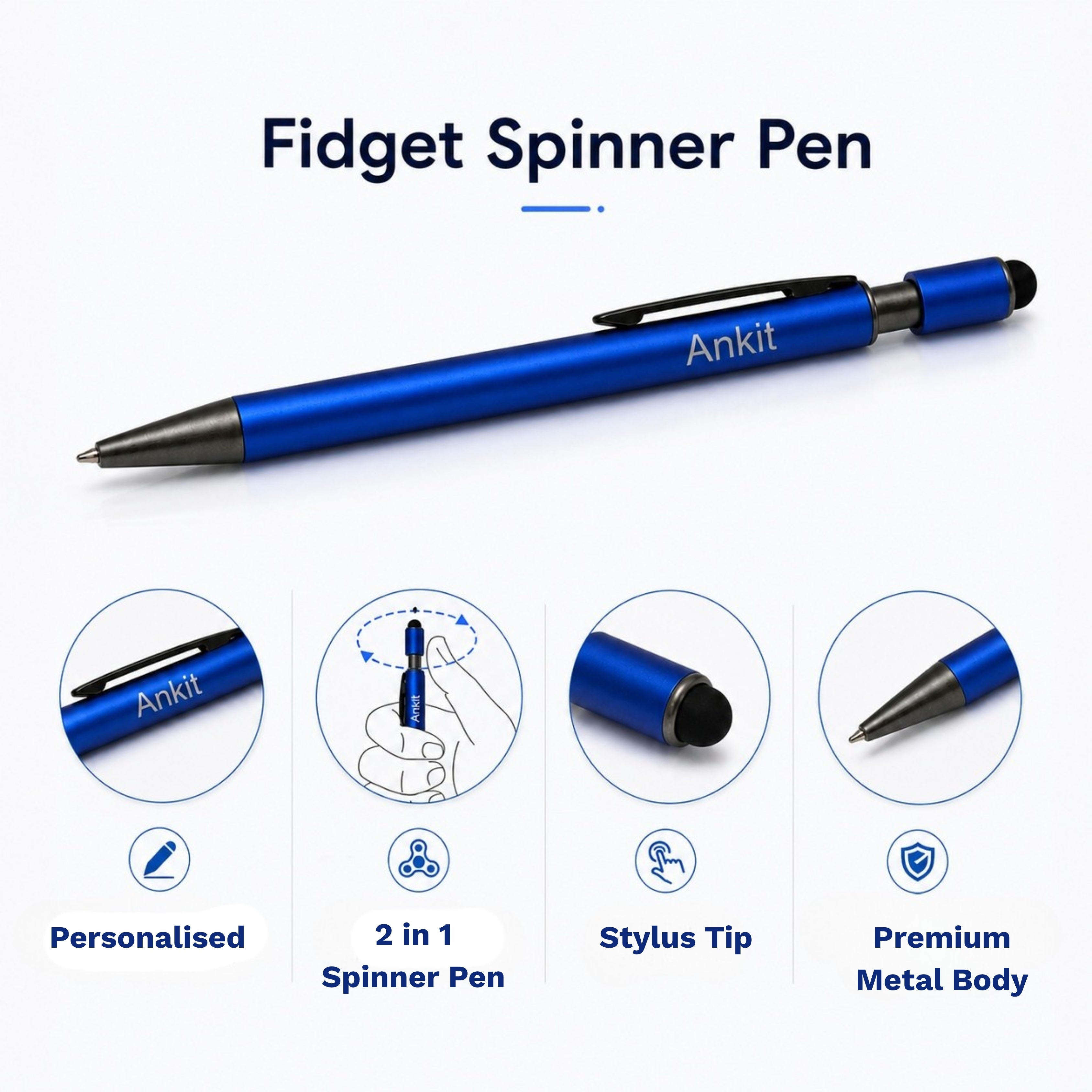 Personalised Fidget Spinner Pen - Electric Blue