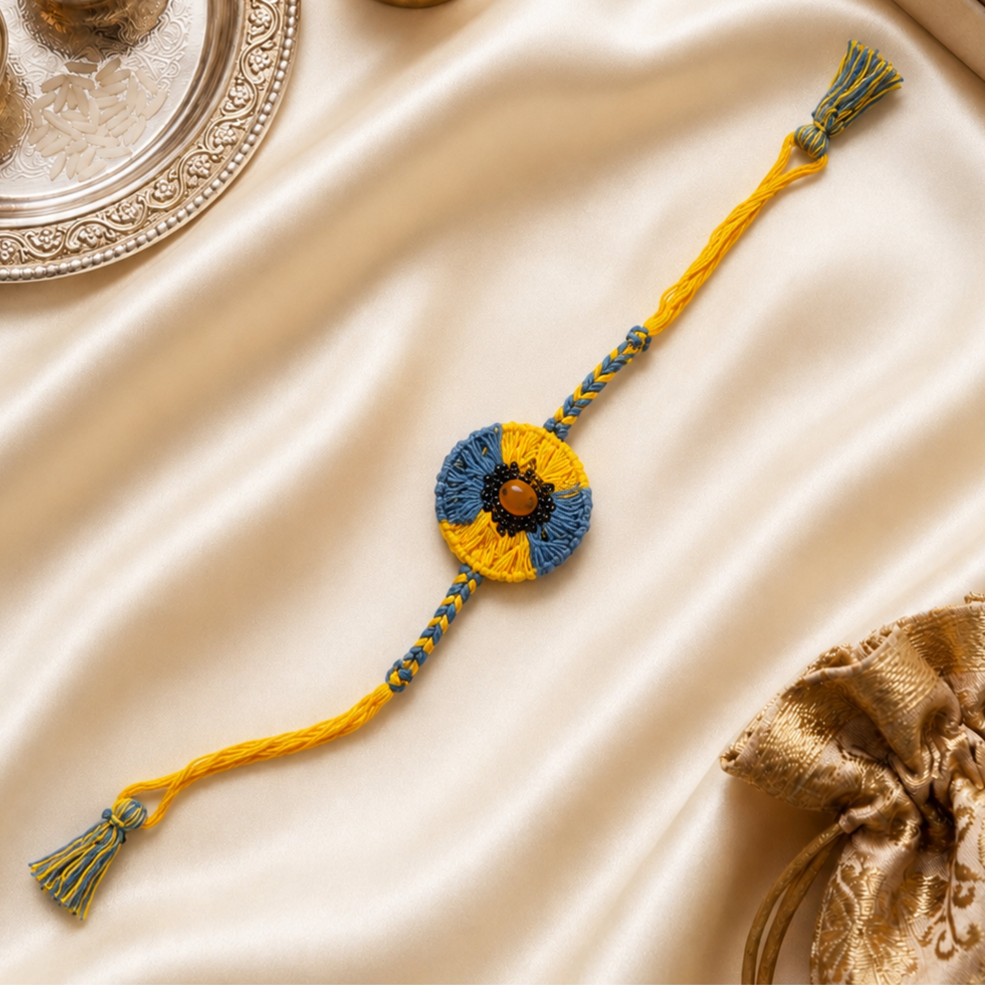 Raksha & Roots - Plantable Seed Rakhi - Yellow & Blue - Amaltash Seed
