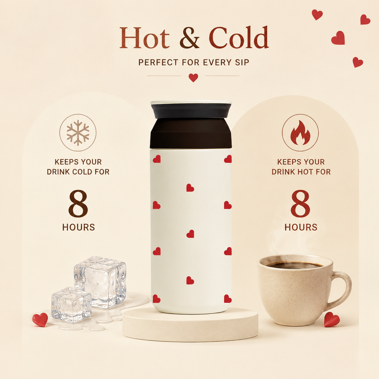 Insulated Coffee Tumbler- All Hearts (Ivory)