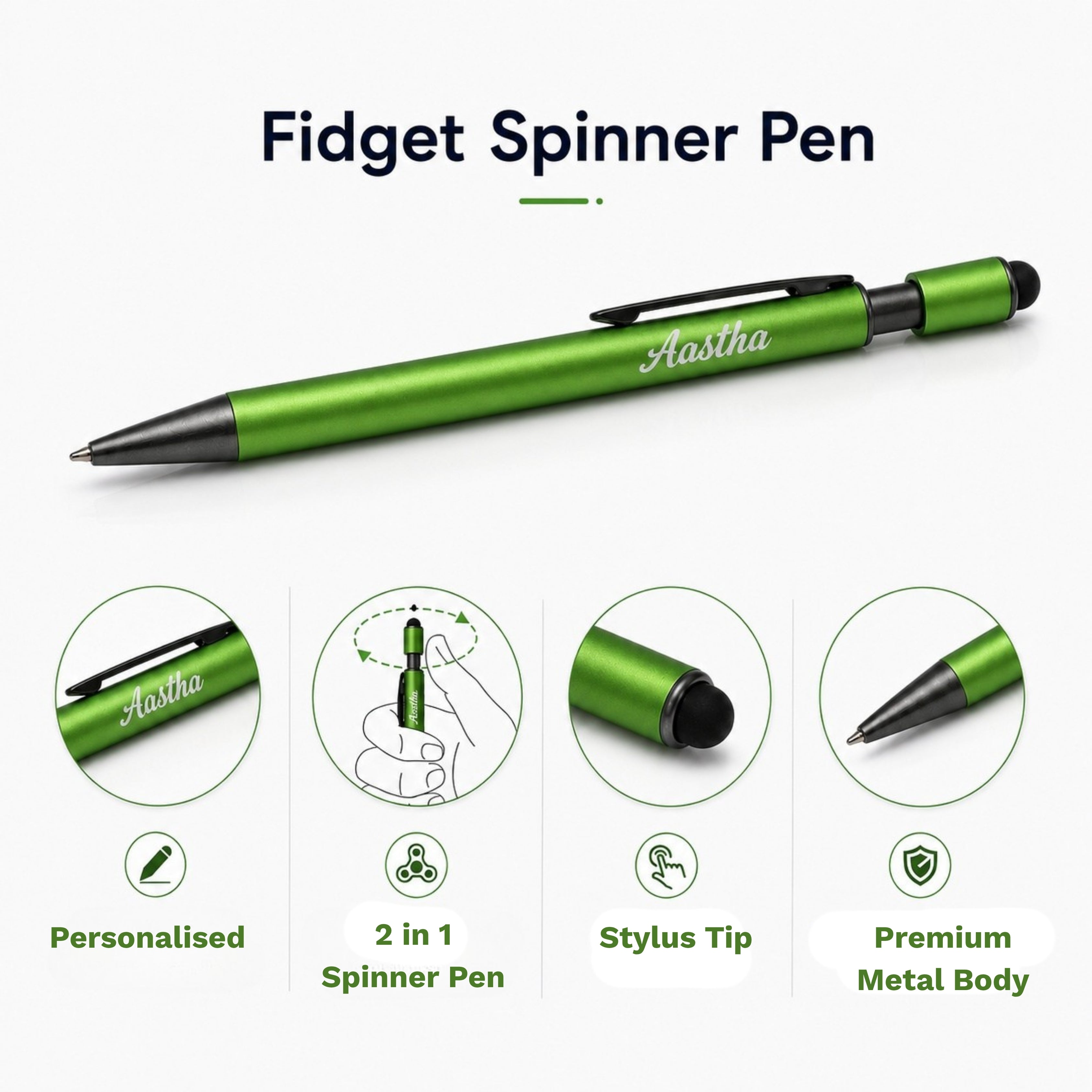 Personalised Fidget Spinner Pen - Lime Rush