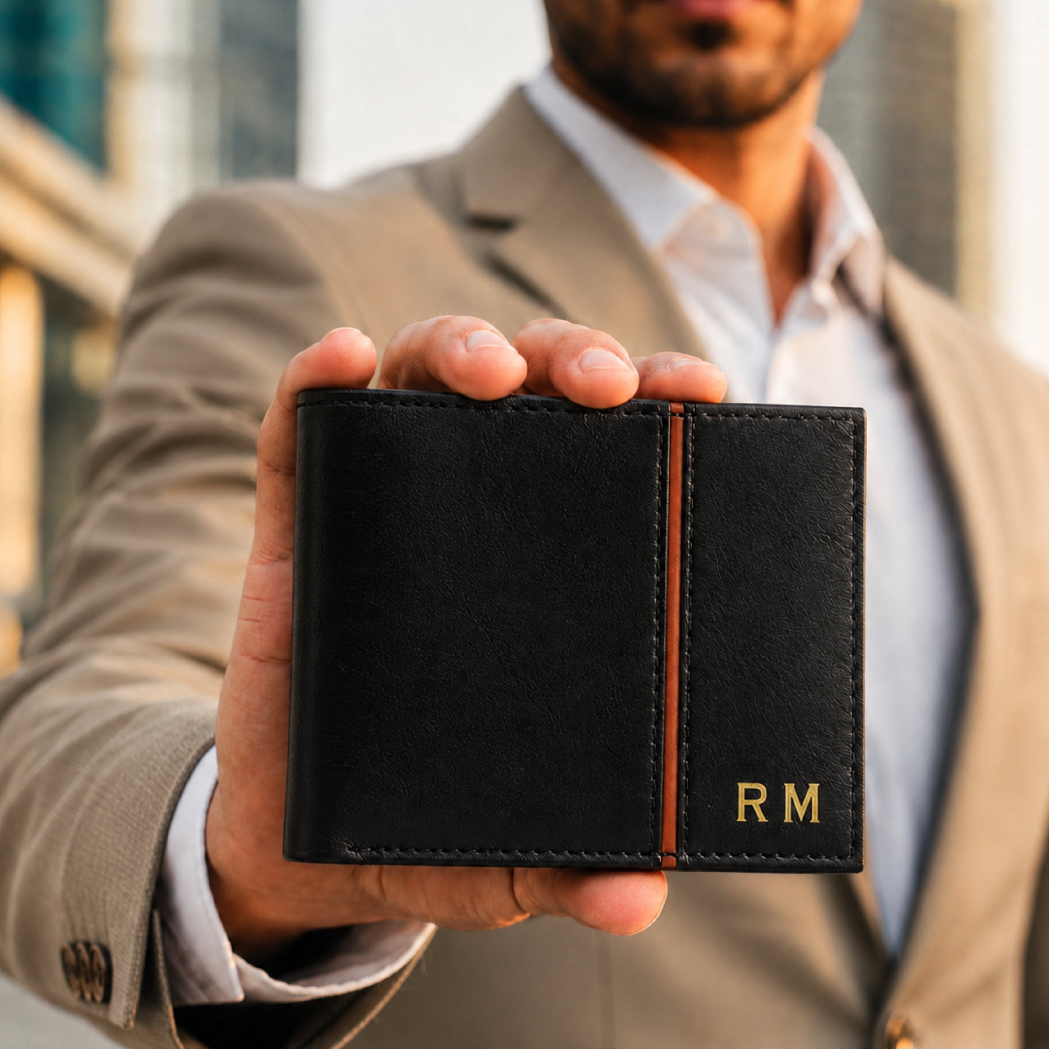 Personalized Leather Men's Wallet - Black