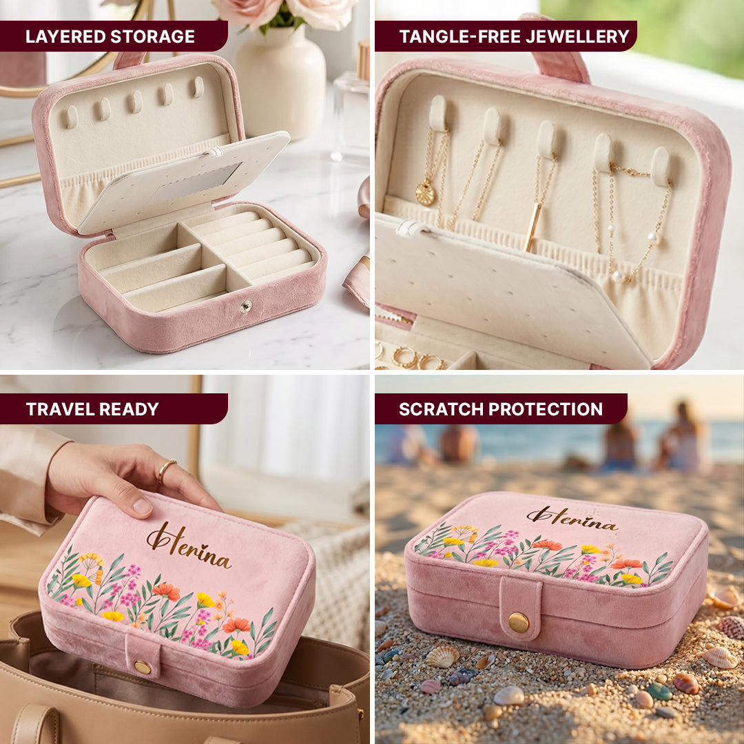 Floral Personalized Travel Jewellery Organizer – Baby Pink