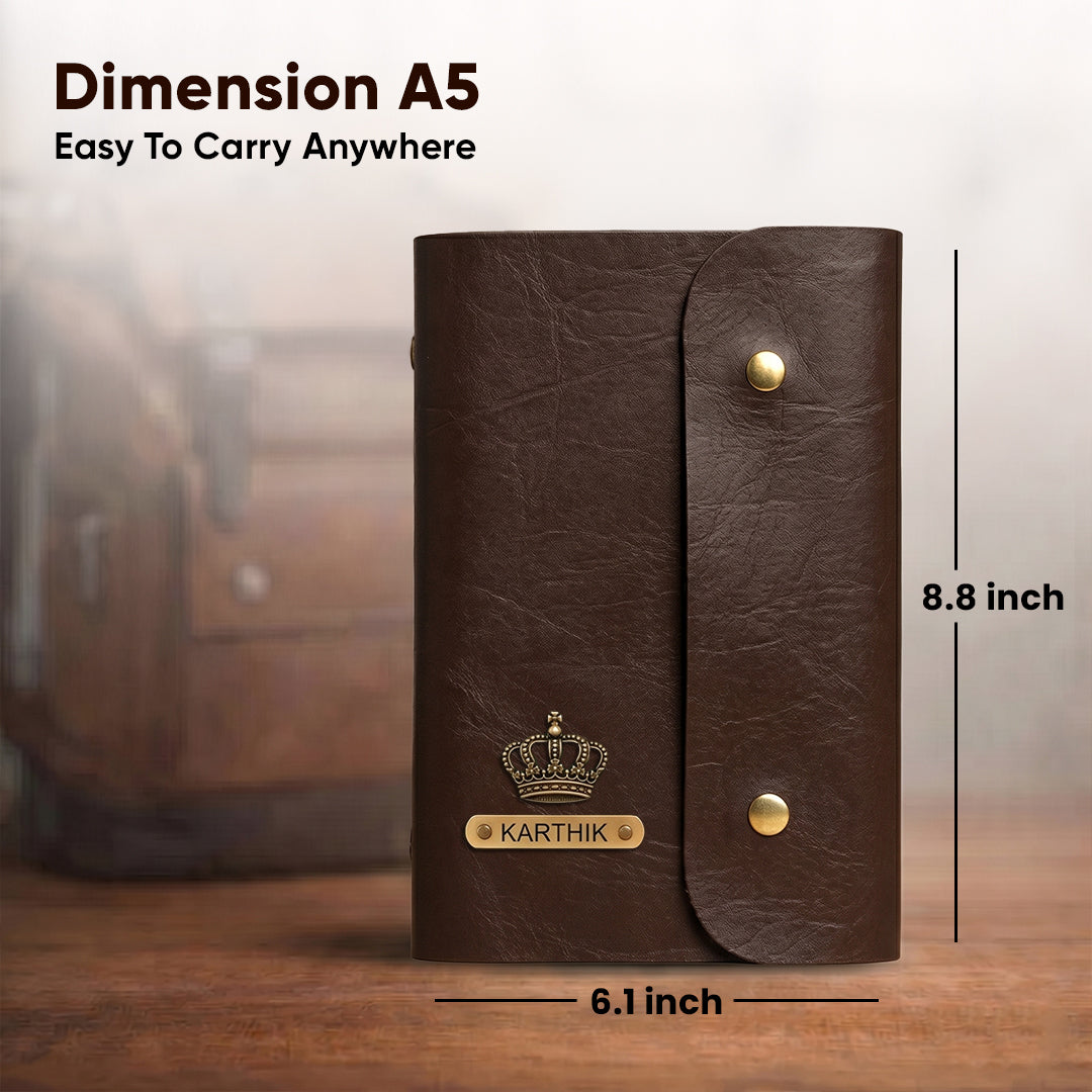 Personalised Button Diary - Chocolate Brown