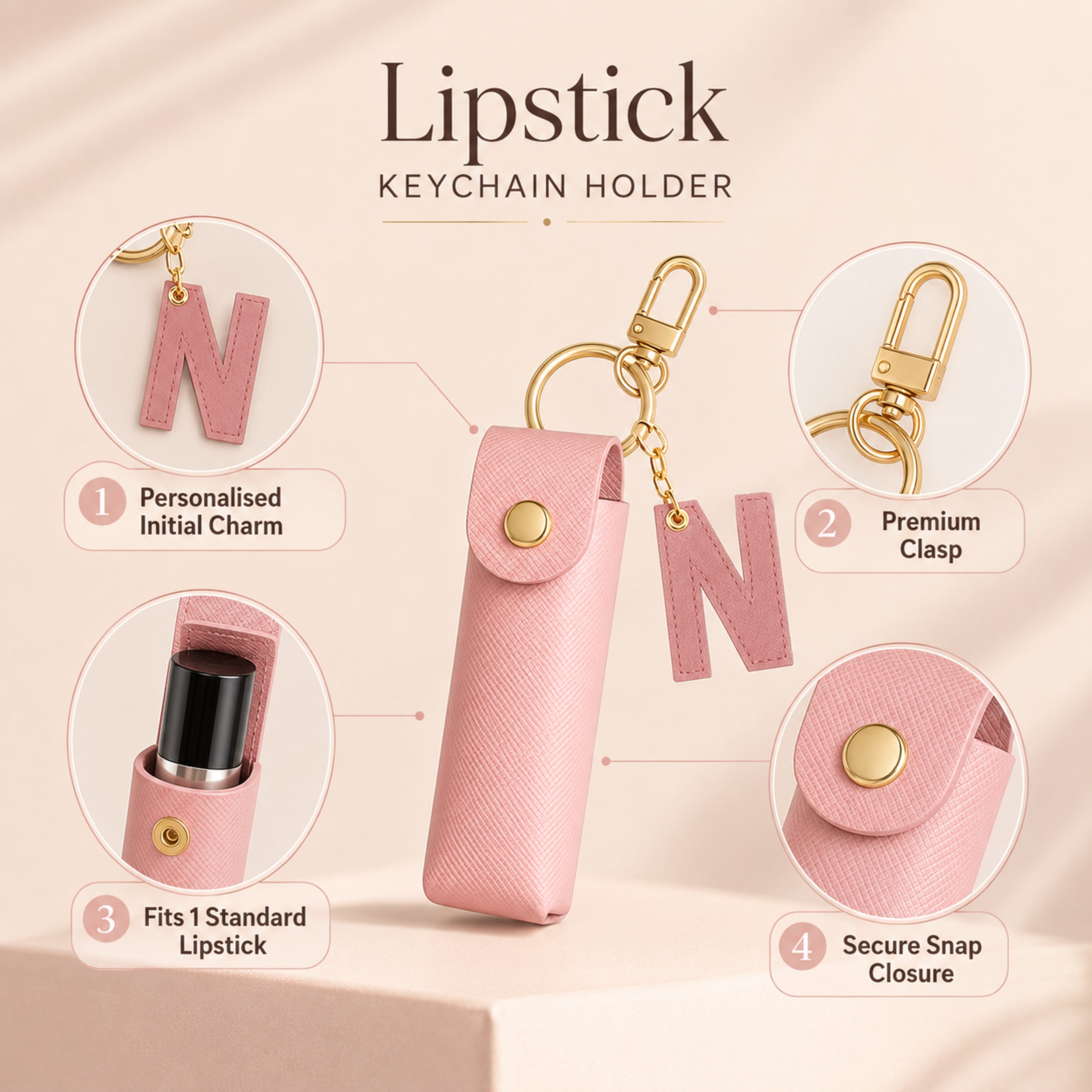 Personalised Lipstick Keychain - Salmon Pink