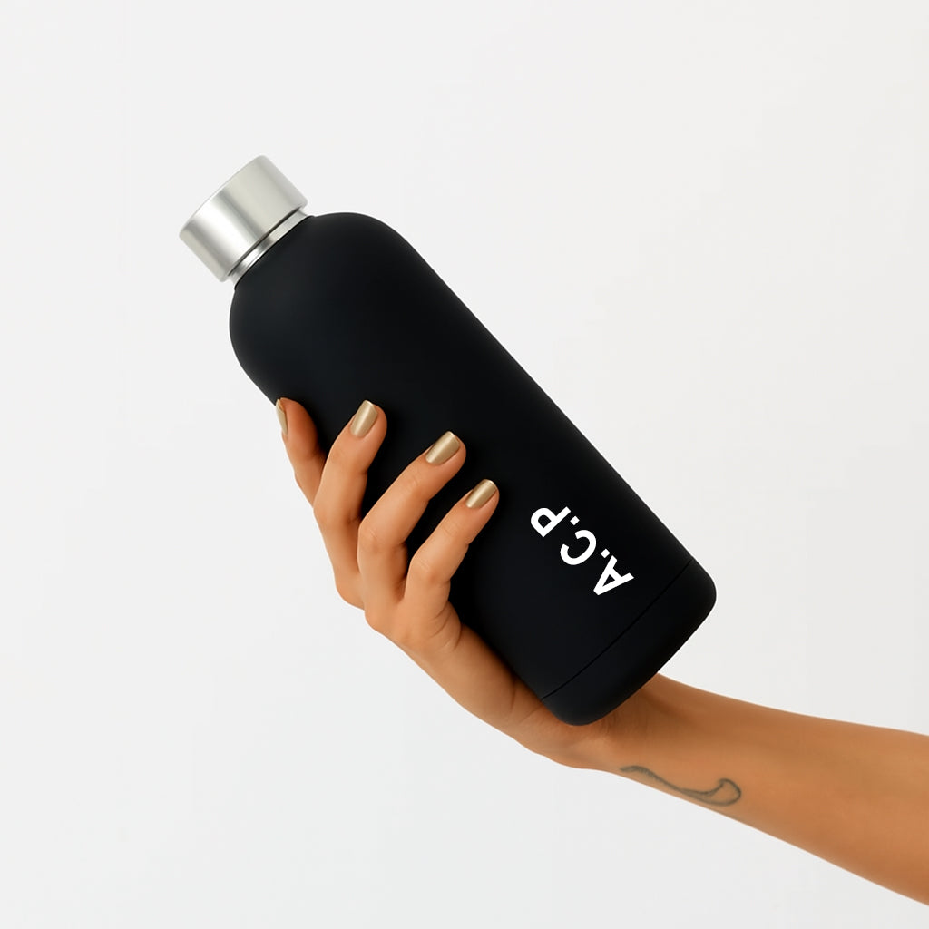 Quench - Personalised Water Bottle - Black with Silver Cap