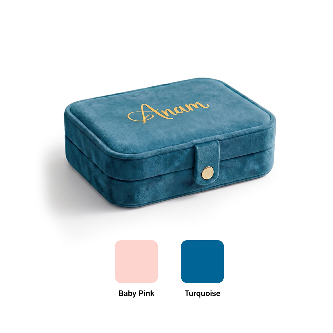 Luxe Jewellery Case – Personalized Velvet Organiser - Turquoise