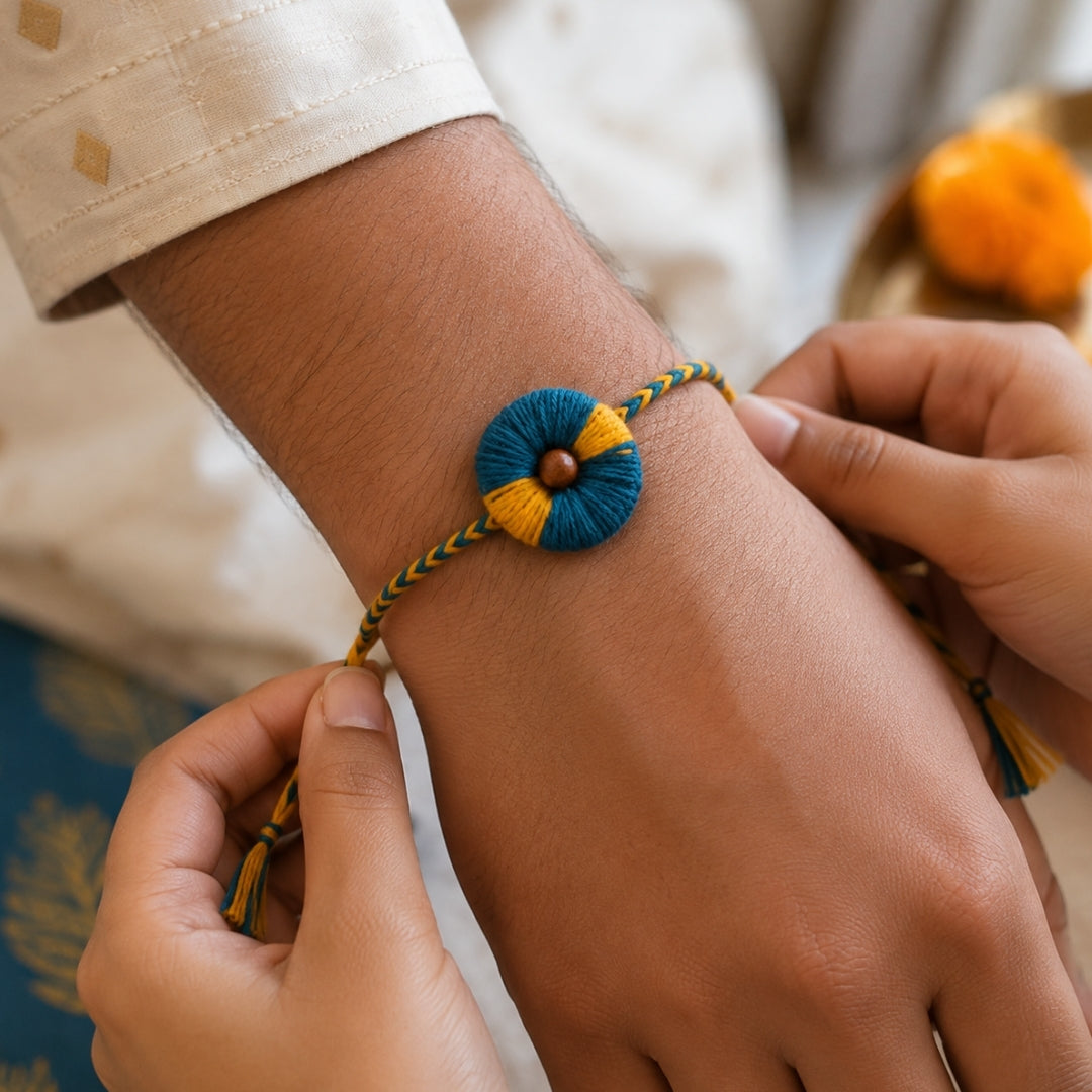 Raksha & Roots - Plantable Seed Rakhi - Yellow & Blue - Amaltash Seed
