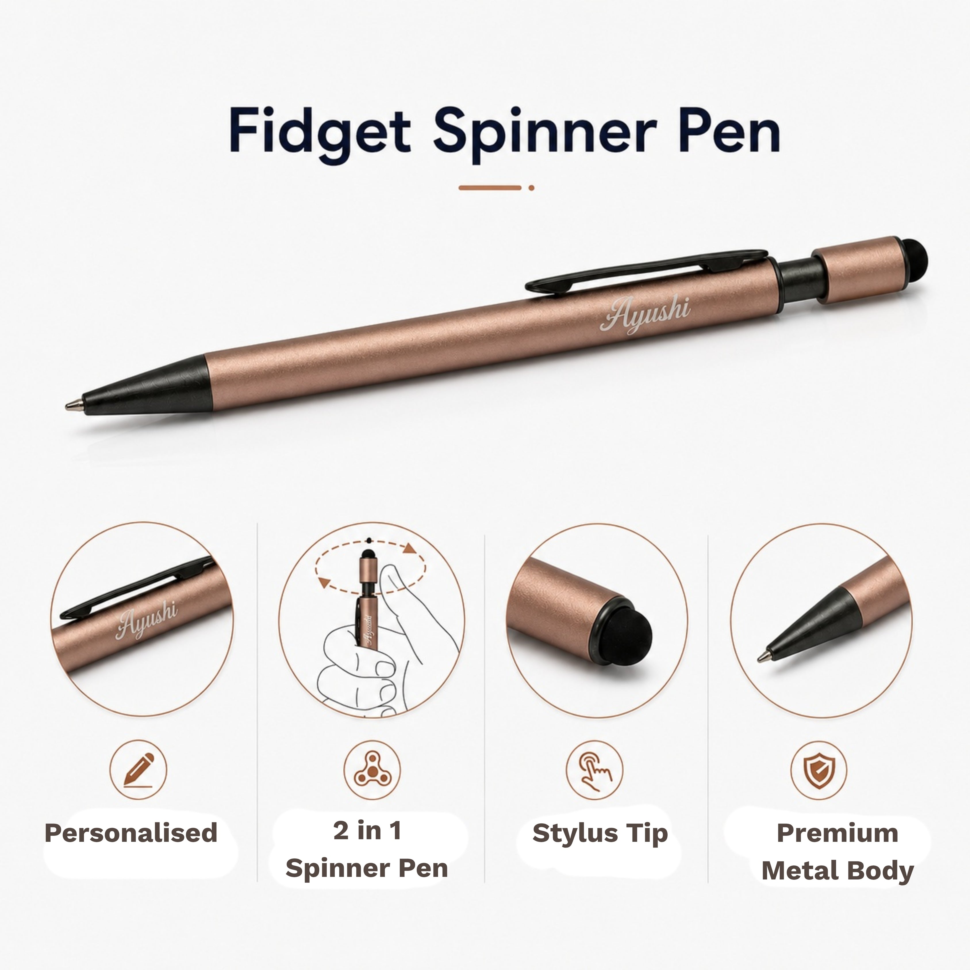 Personalised Fidget Spinner Pen - Rose Gold