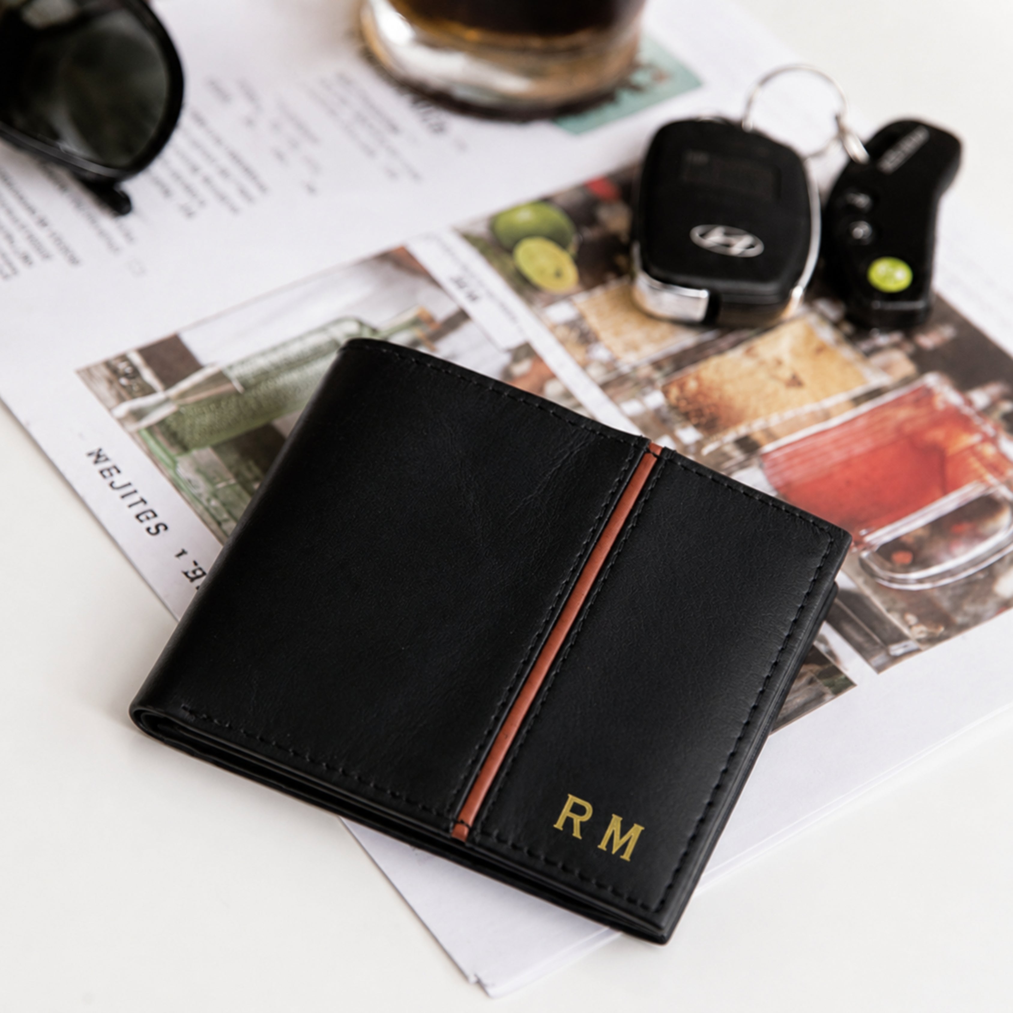 Personalized Leather Men's Wallet - Black
