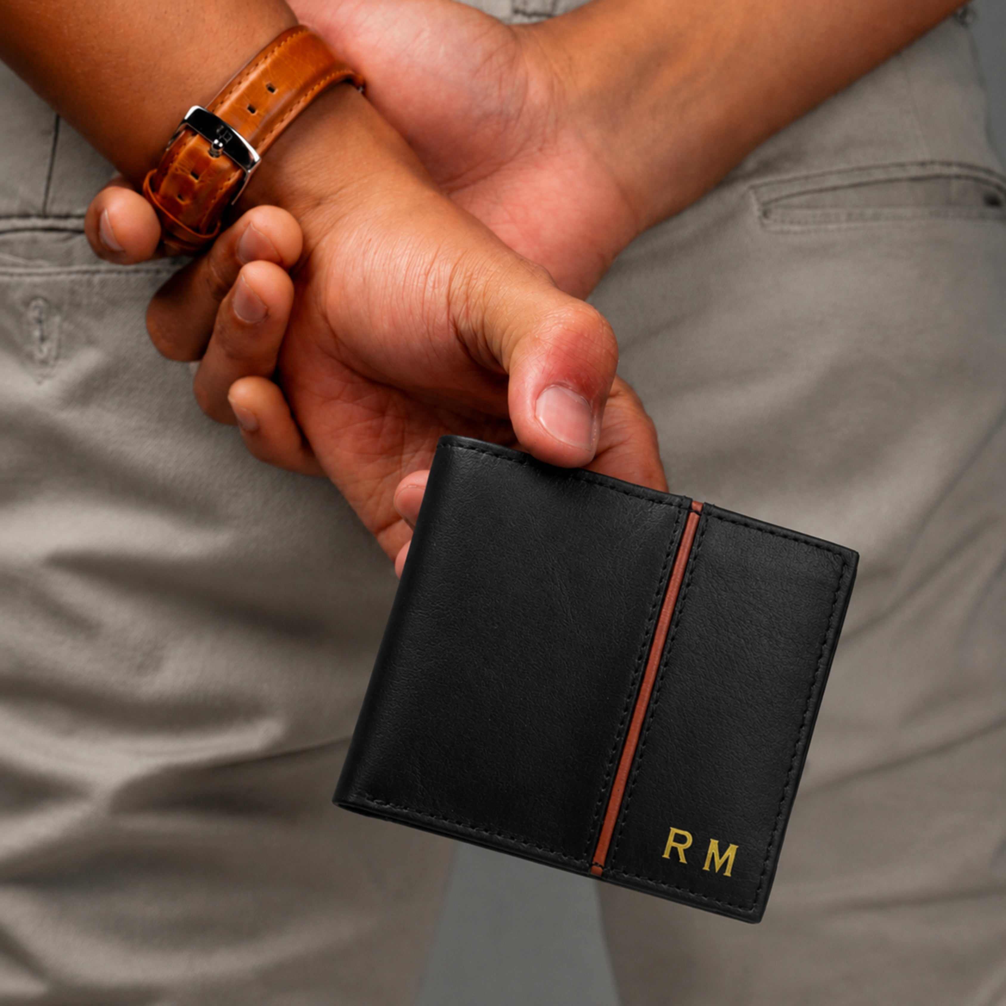 Personalized Leather Men's Wallet - Black