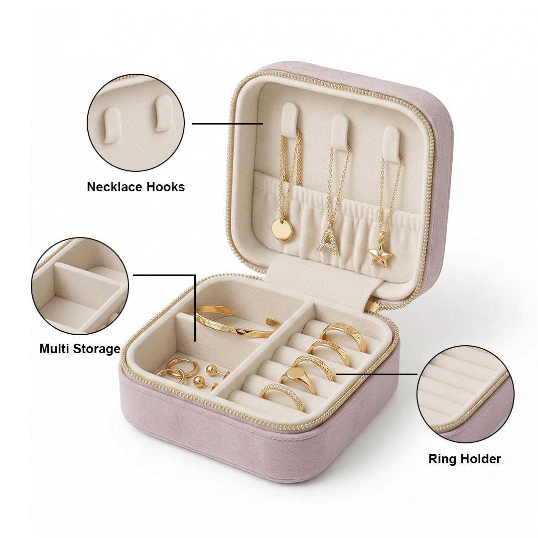 Travel Jewellery Box | Compact & Stylish Organizer - Velvet Pink