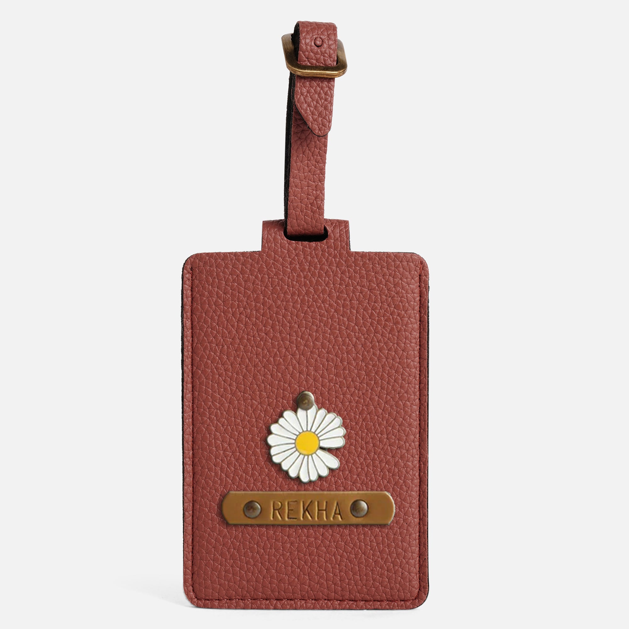 Personalised Leather Large Luggage/Baggage Tag - Misty Rose