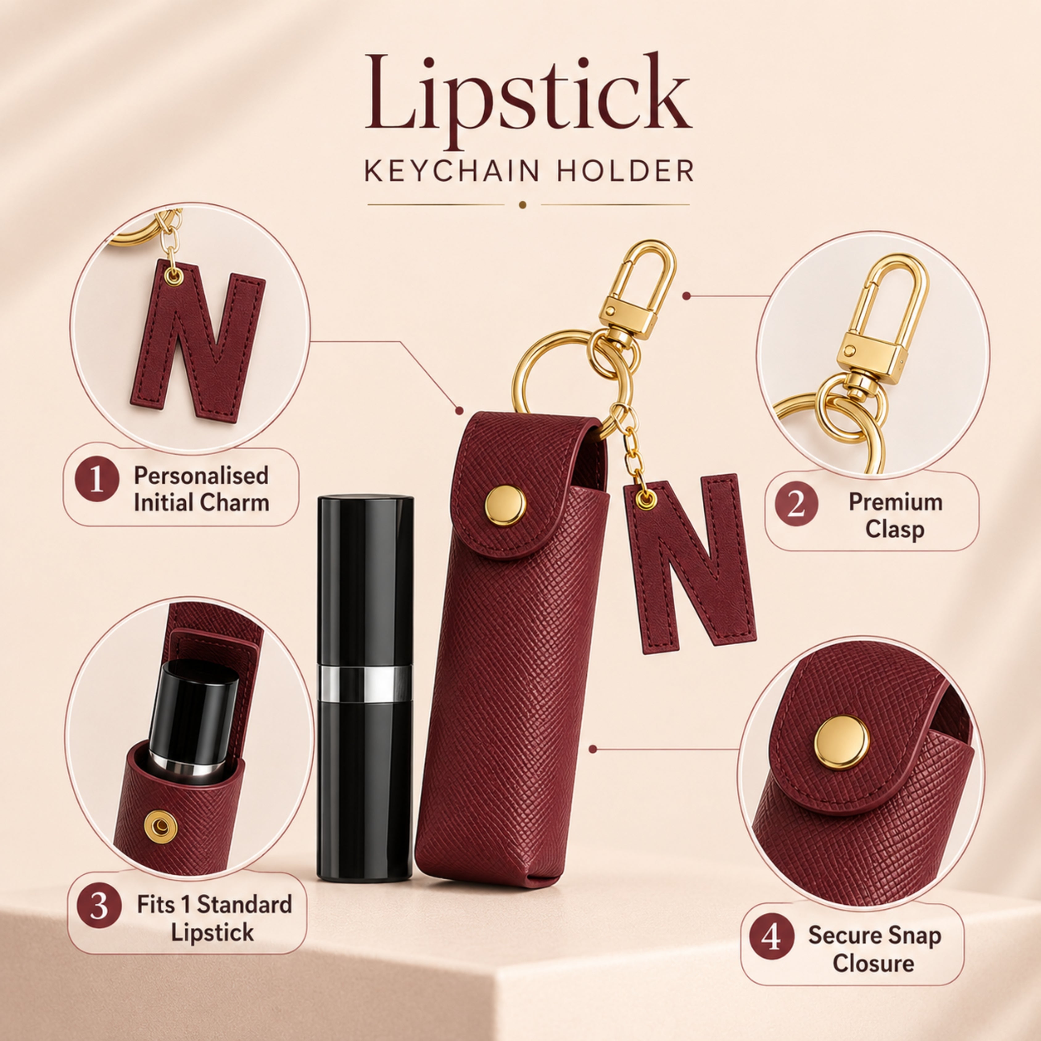 Personalised Lipstick Keychain - Wine