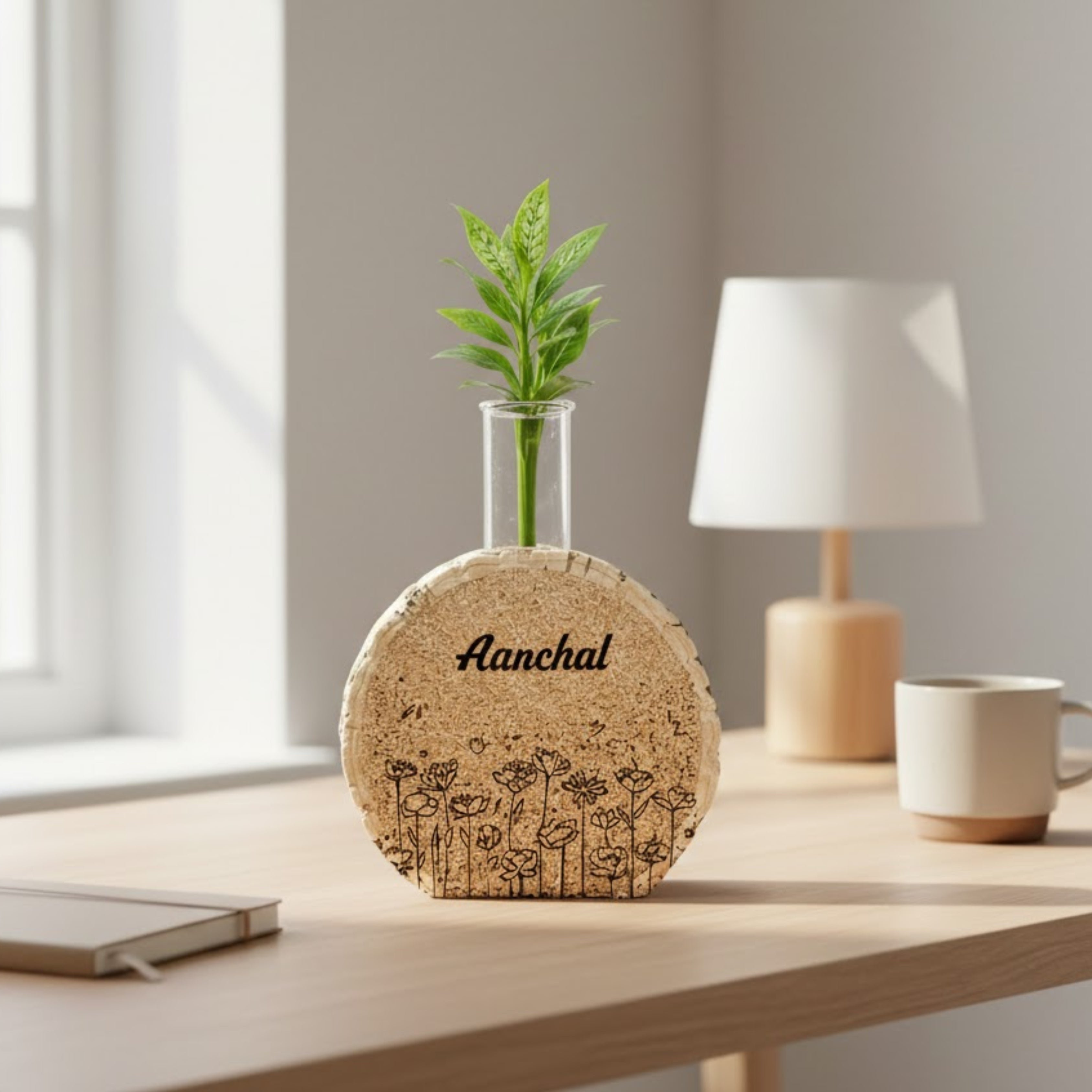 Personalised Cork Desk Planter - Floral