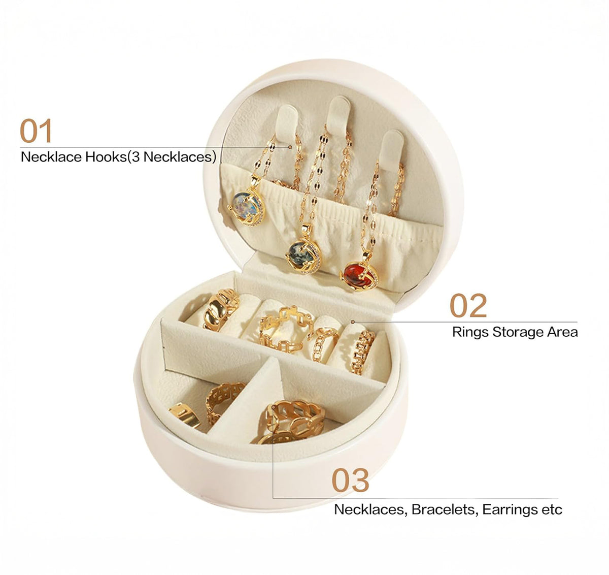 Stella Zip Travel Jewellery Box | Compact & Stylish Organizer- White
