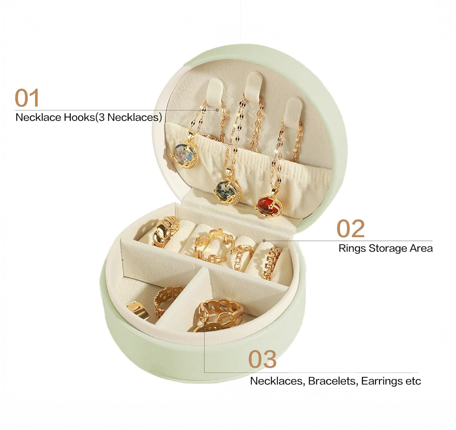 Stella Zip Travel Jewellery Box | Compact & Stylish Organizer- Light Green