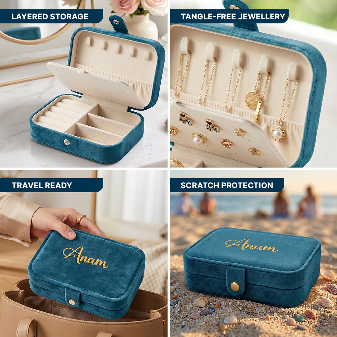 Luxe Jewellery Case – Personalized Velvet Organiser - Turquoise