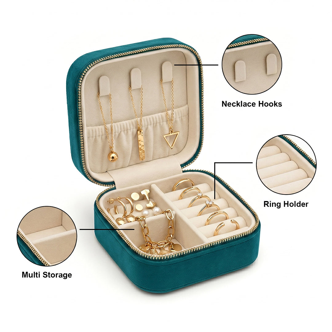Velvet Travel Jewellery Box | Compact & Stylish Organizer - Teal