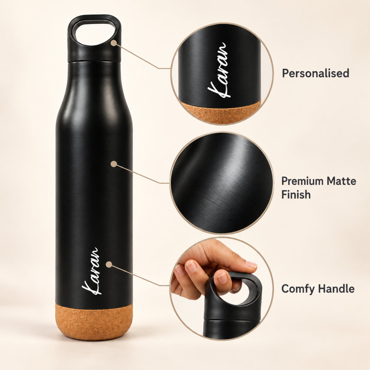 Kairo Cork Bottle with Handle – Black