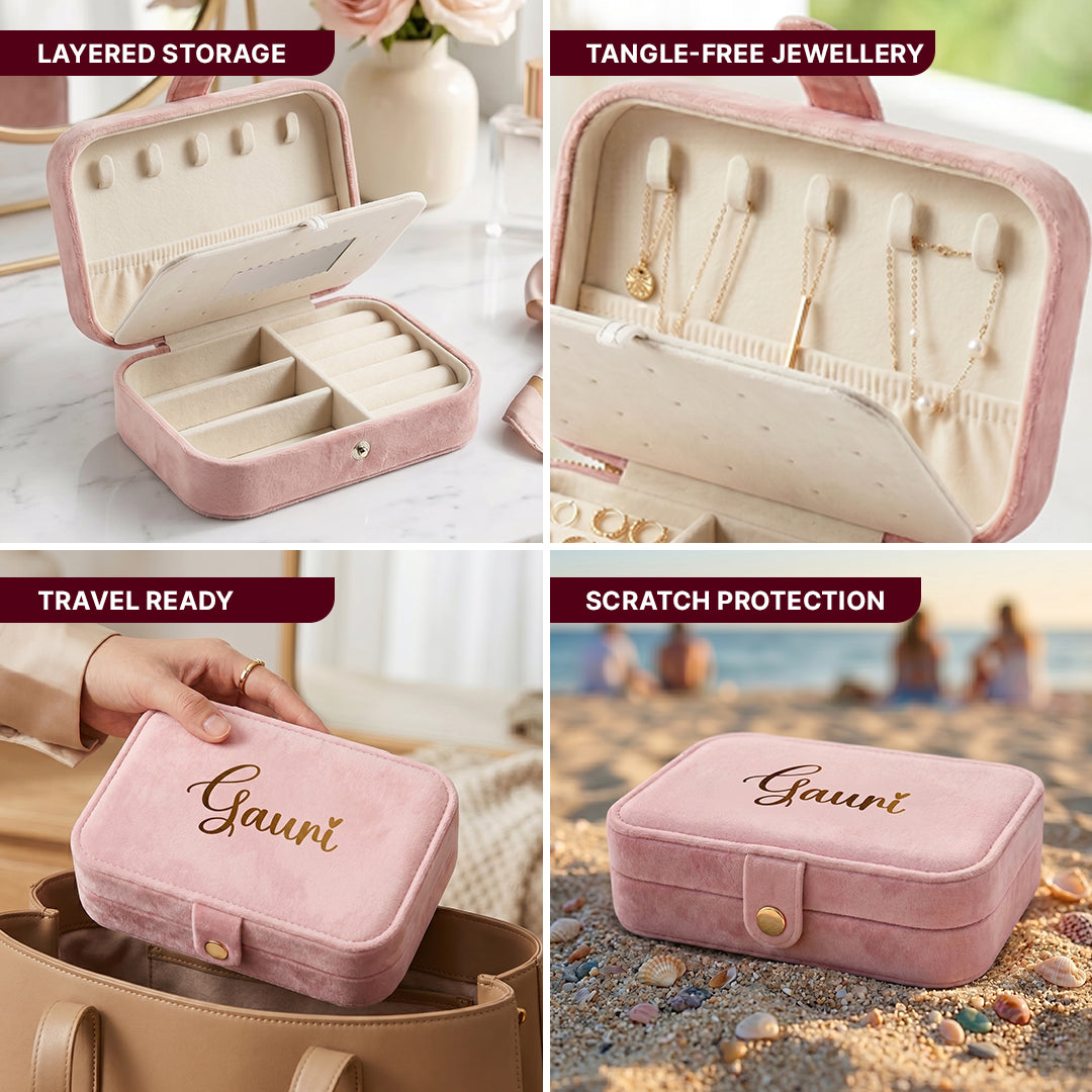 Luxe Jewellery Case – Personalized Velvet Organiser - Baby Pink