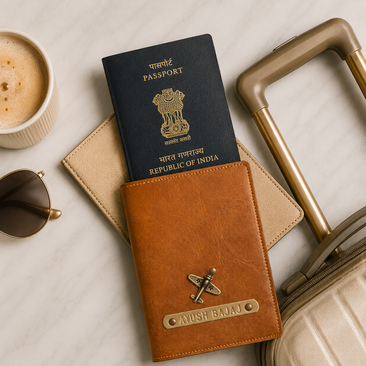 Personalized Passport Cover - Tan