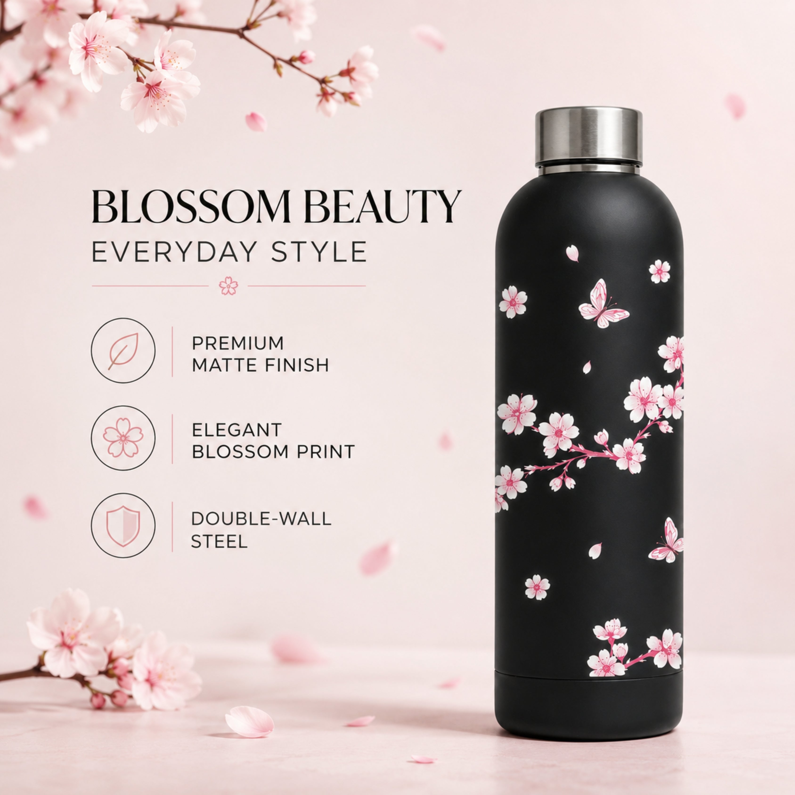 Quench - Insulated Water Bottle - Midnight Sakura (750ML)