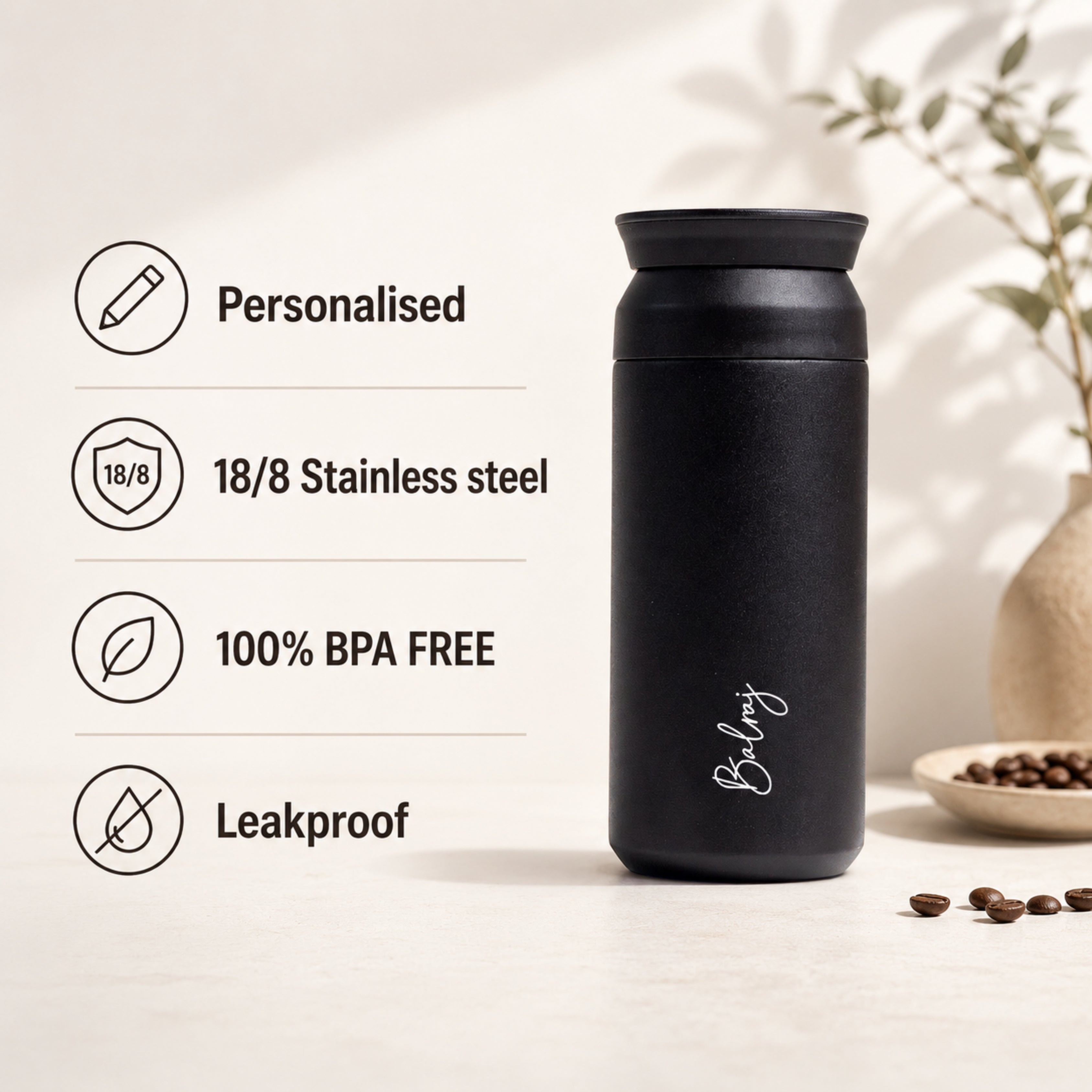 Personalised Black Insulated Coffee Tumbler