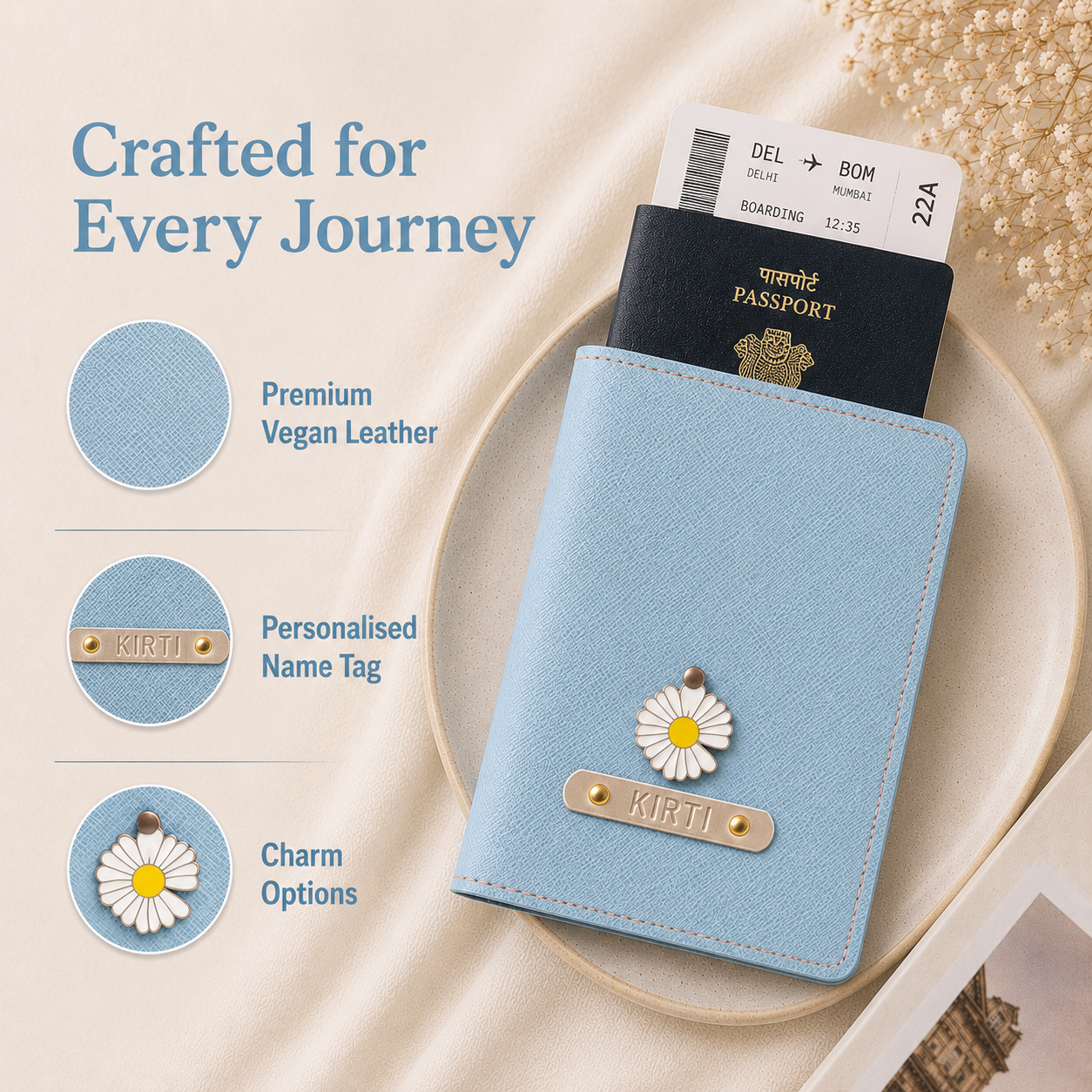 Personalized Passport Cover - Mint Blue