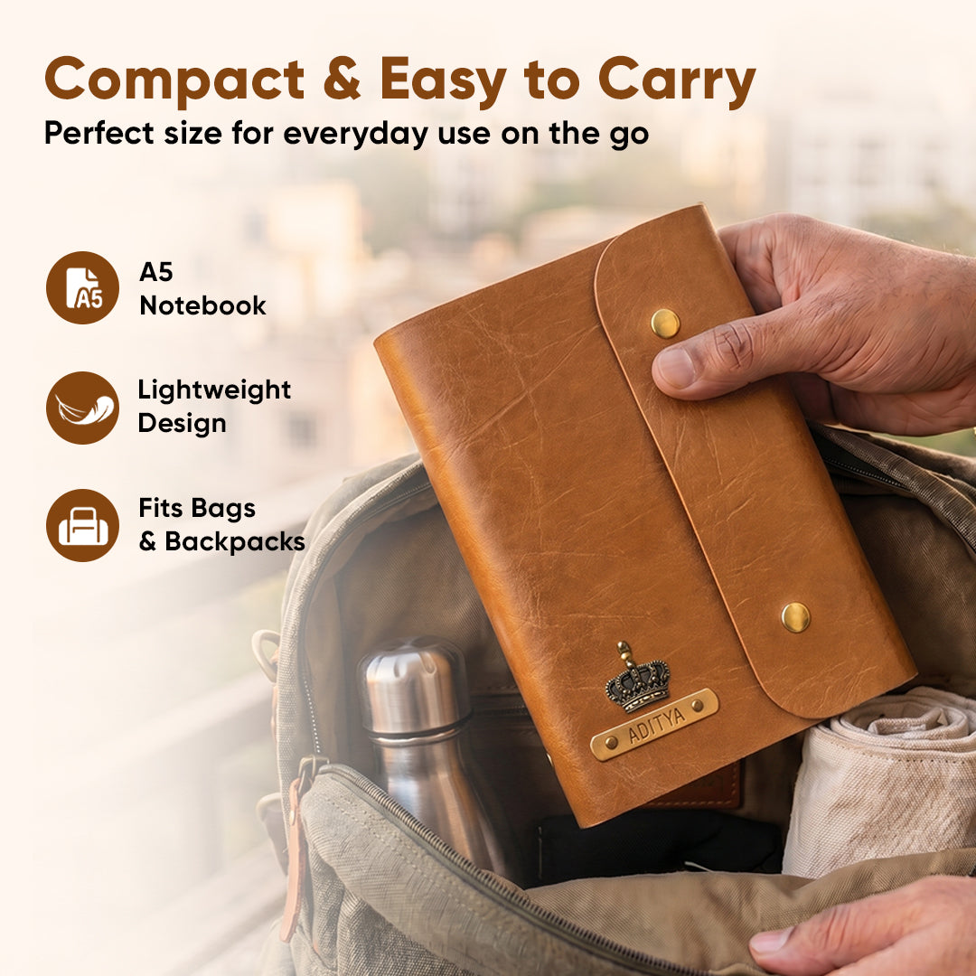 Personalised Button Diary - Brown