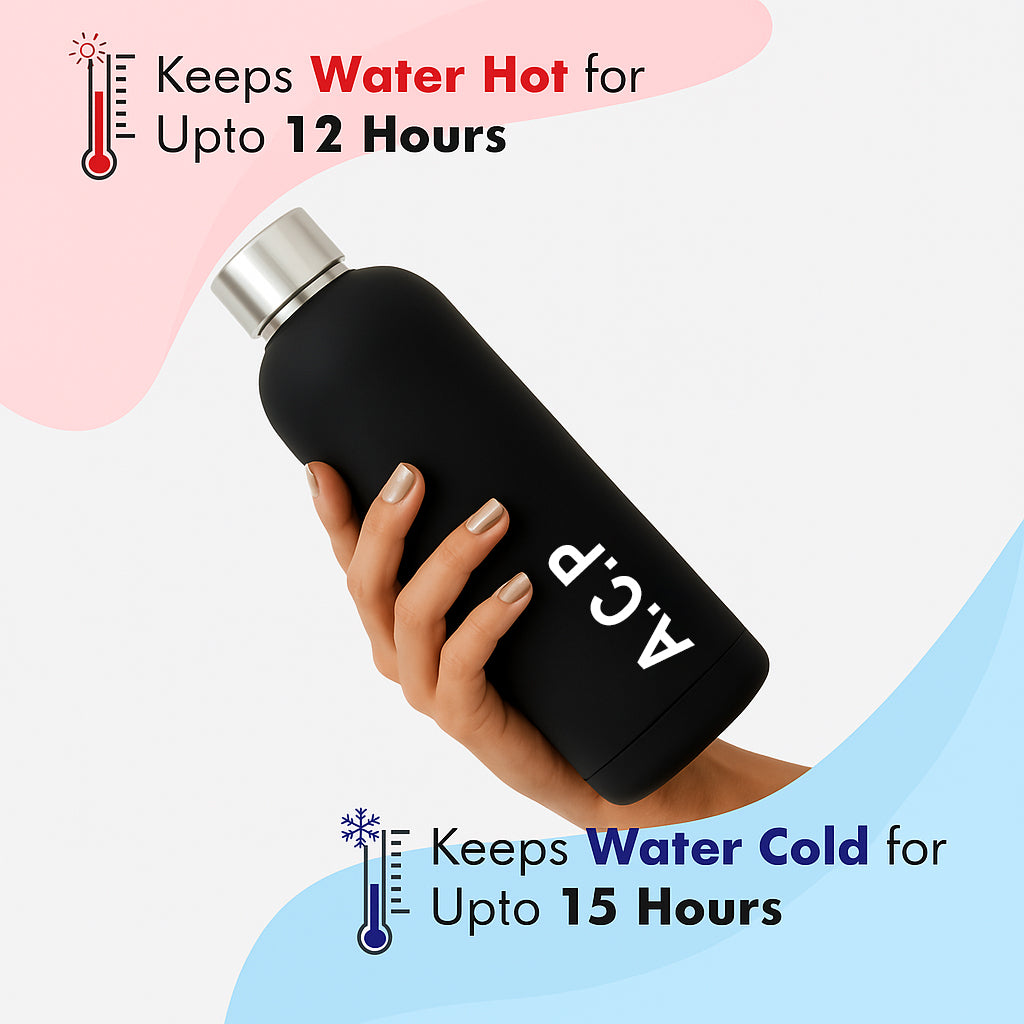 Quench - Personalised Water Bottle - Black with Silver Cap