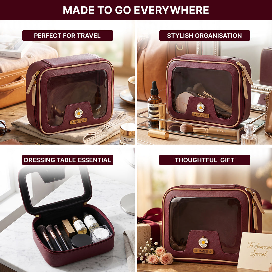 Personalised Zippered Vanity Case - Wine