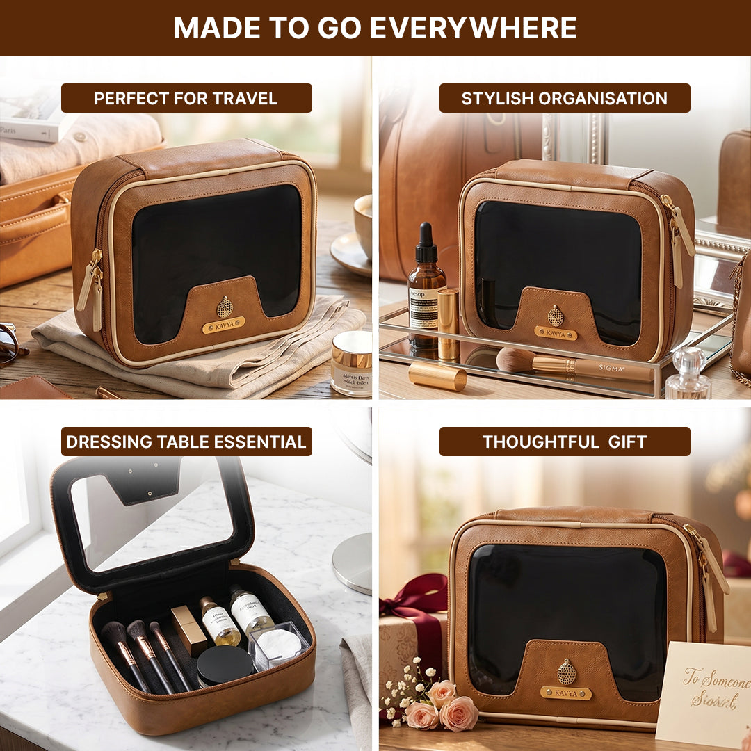 Personalised Zippered Vanity Case - Tan