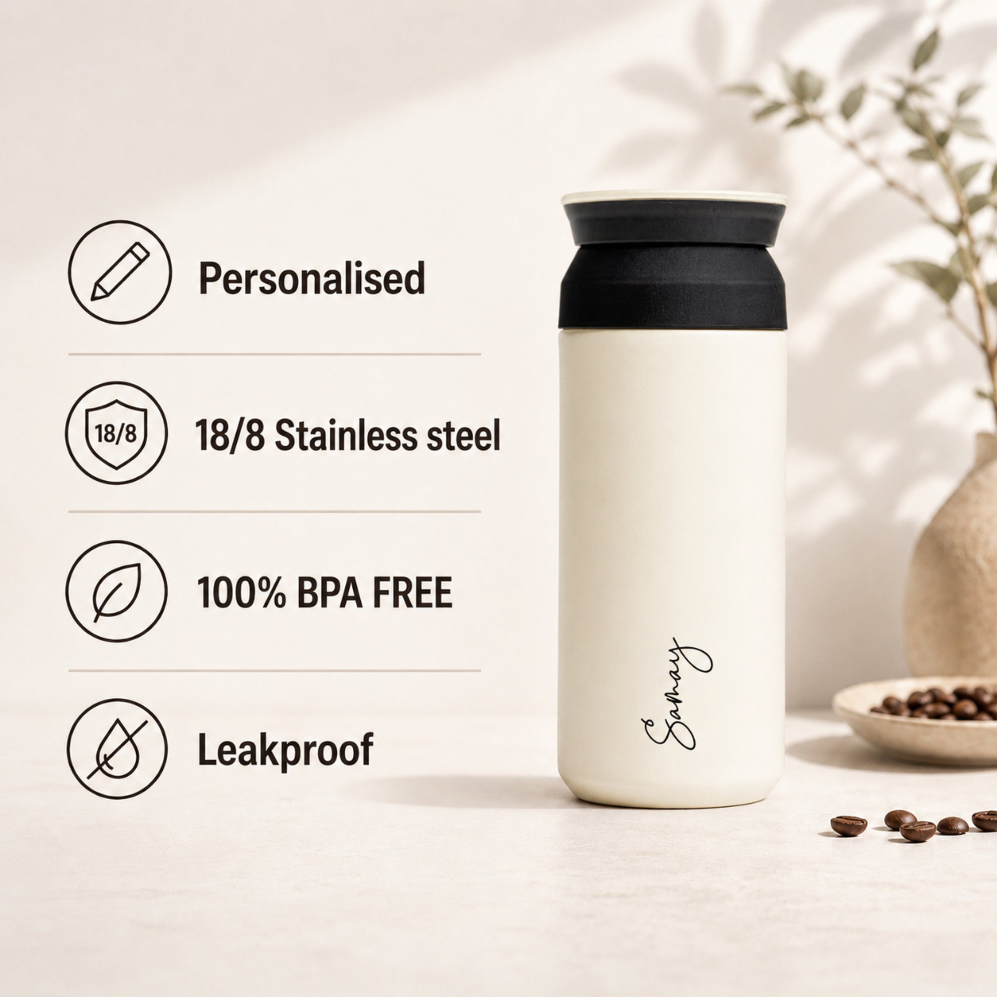 Personalised Insulated Coffee Tumbler- Ivory