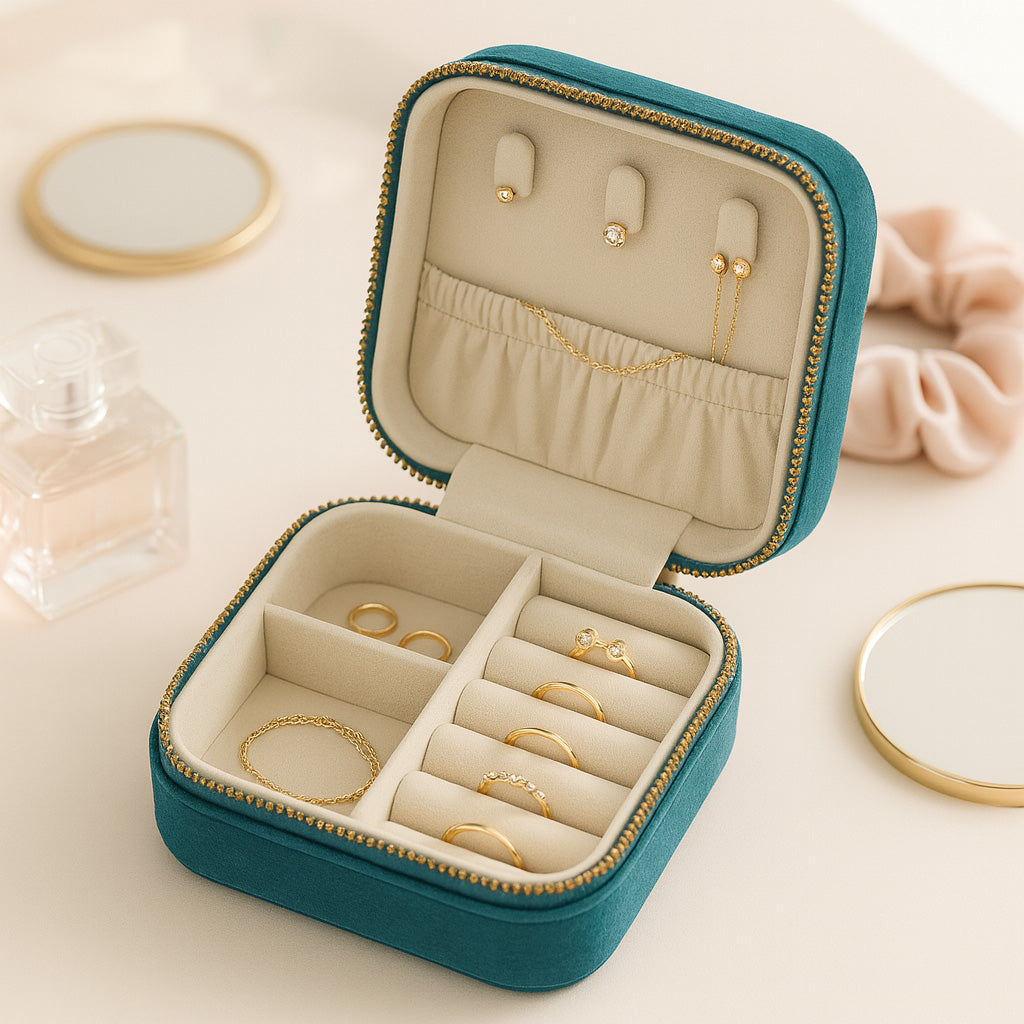 Velvet Travel Jewellery Box | Compact & Stylish Organizer - Teal